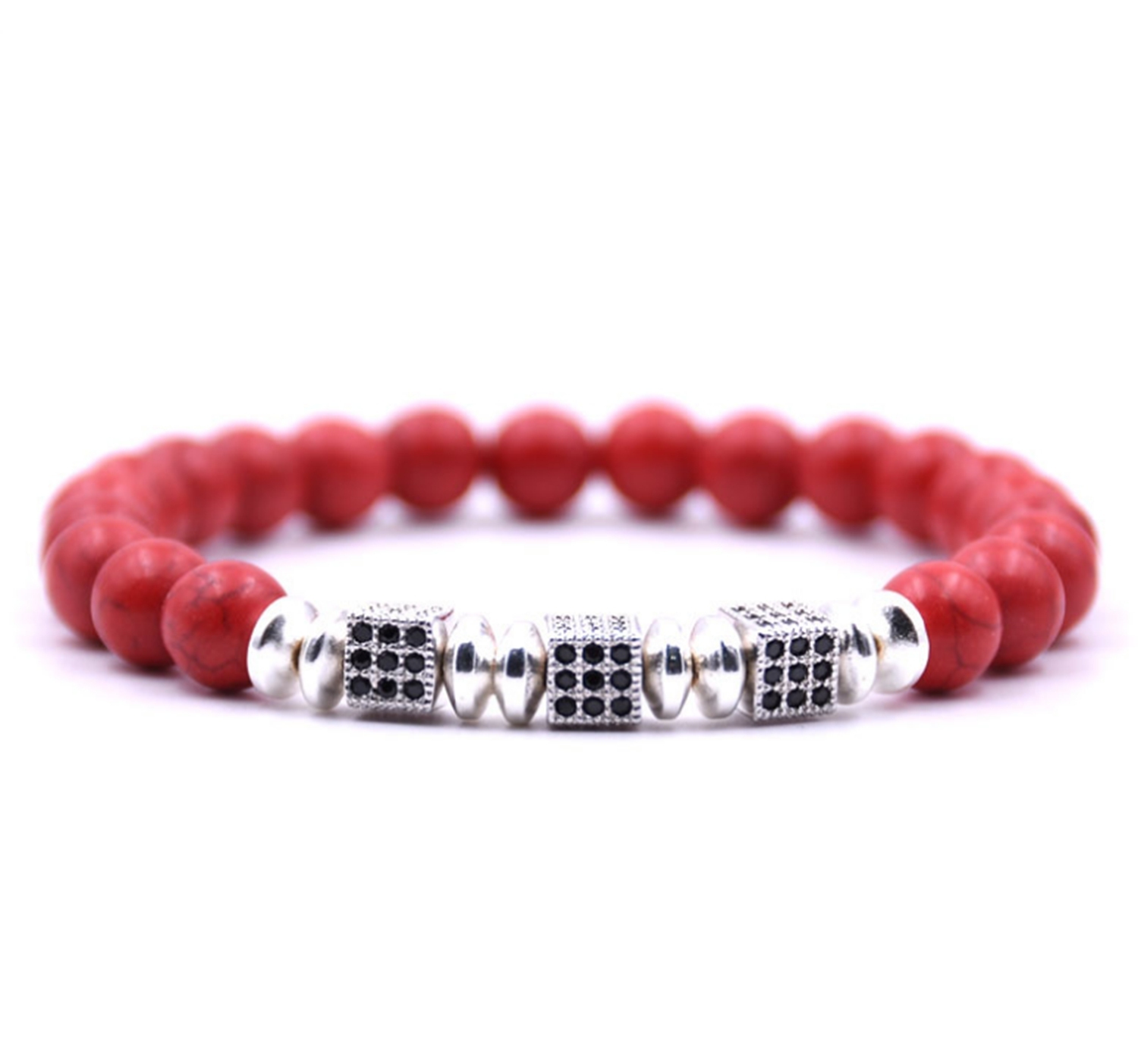 Silver Small Set Zircon Block Alloy Natural Stone Bracelet
