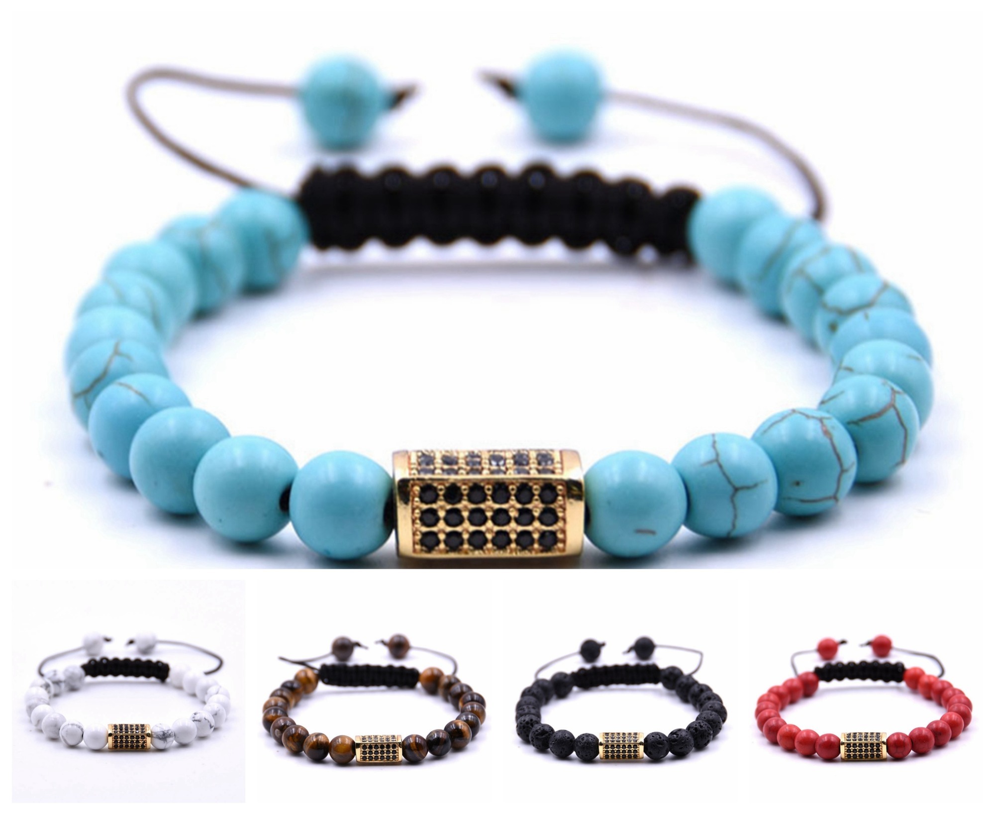 Fashion Simple Couple Natural Stone Hand-woven Bracelet Hand String Micro Set Zircon Natural Stone Bracelet