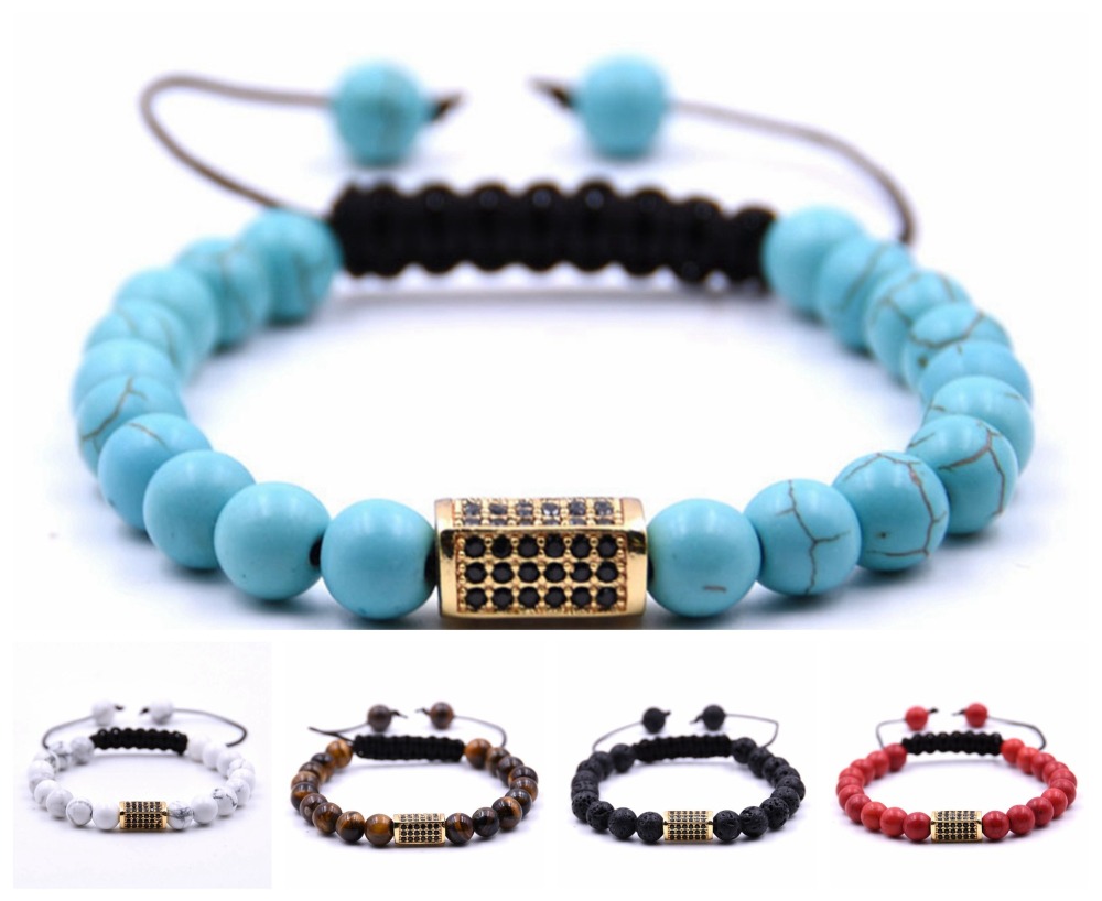 Fashion Simple Couple Natural Stone Hand-woven Bracelet Hand String Micro Set Zircon Natural Stone Bracelet