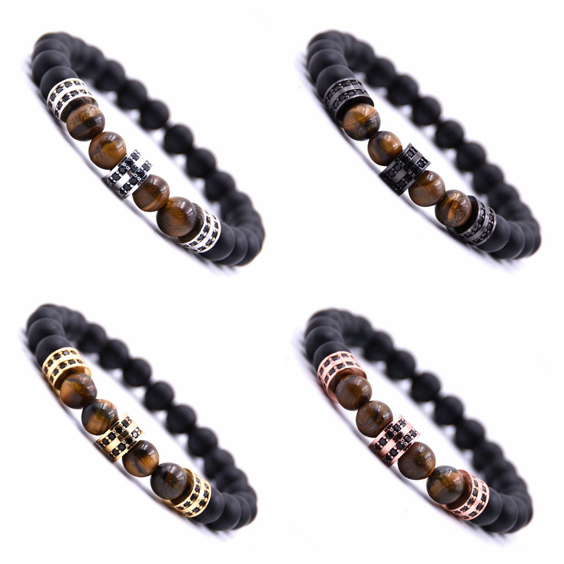 Fashionable Matte Black Agate Is Micro - set Column Spacer Sweethearts Bracelet