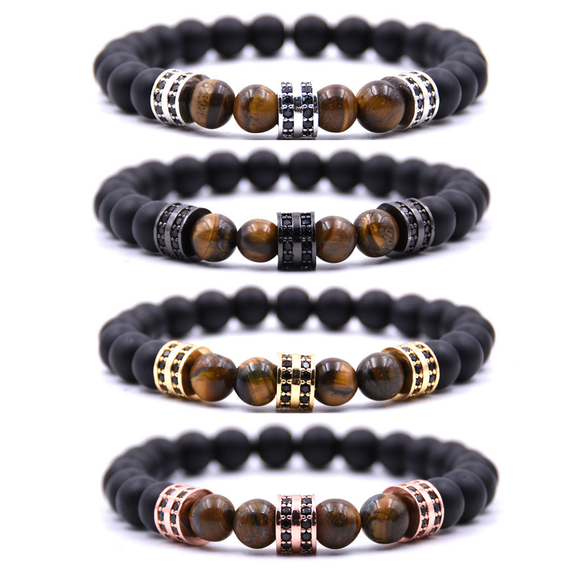 Fashionable Matte Black Agate Is Micro - set Column Spacer Sweethearts Bracelet