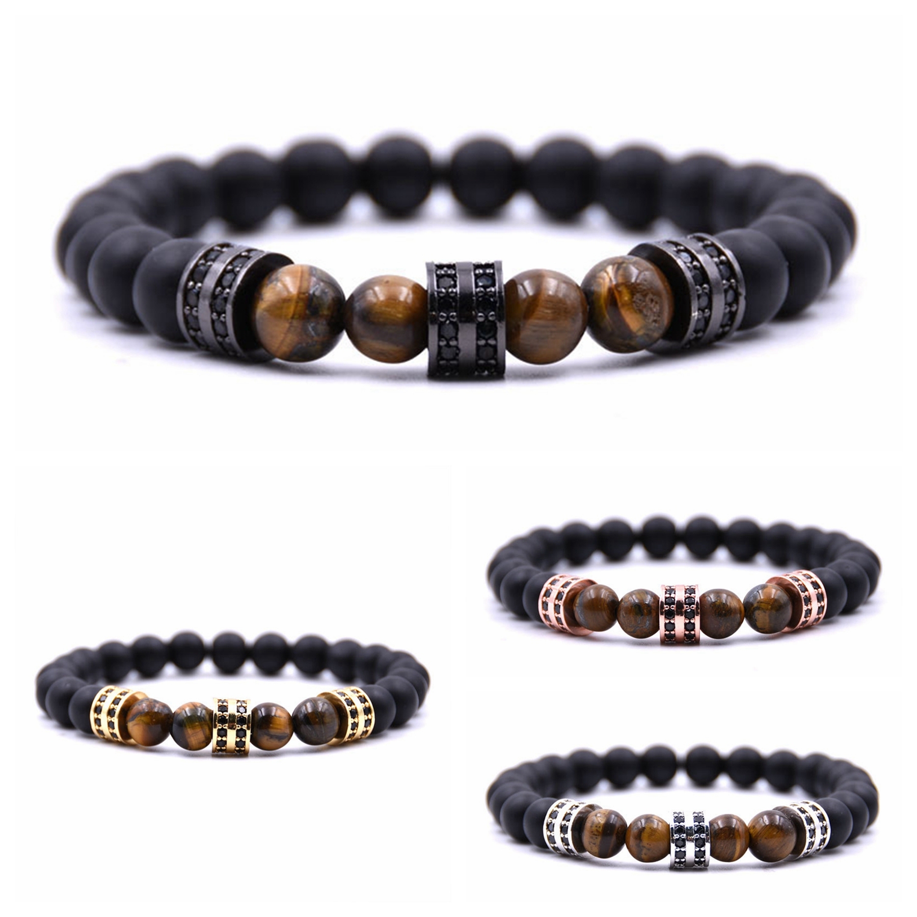 Fashionable Matte Black Agate Is Micro - set Column Spacer Sweethearts Bracelet