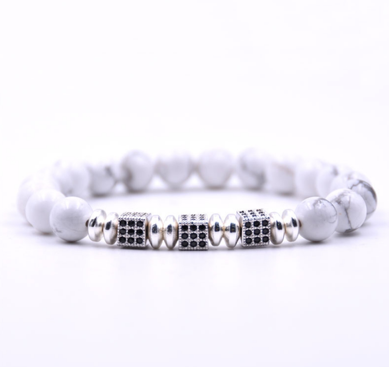 Silver Small Set Zircon Block Alloy Natural Stone Bracelet