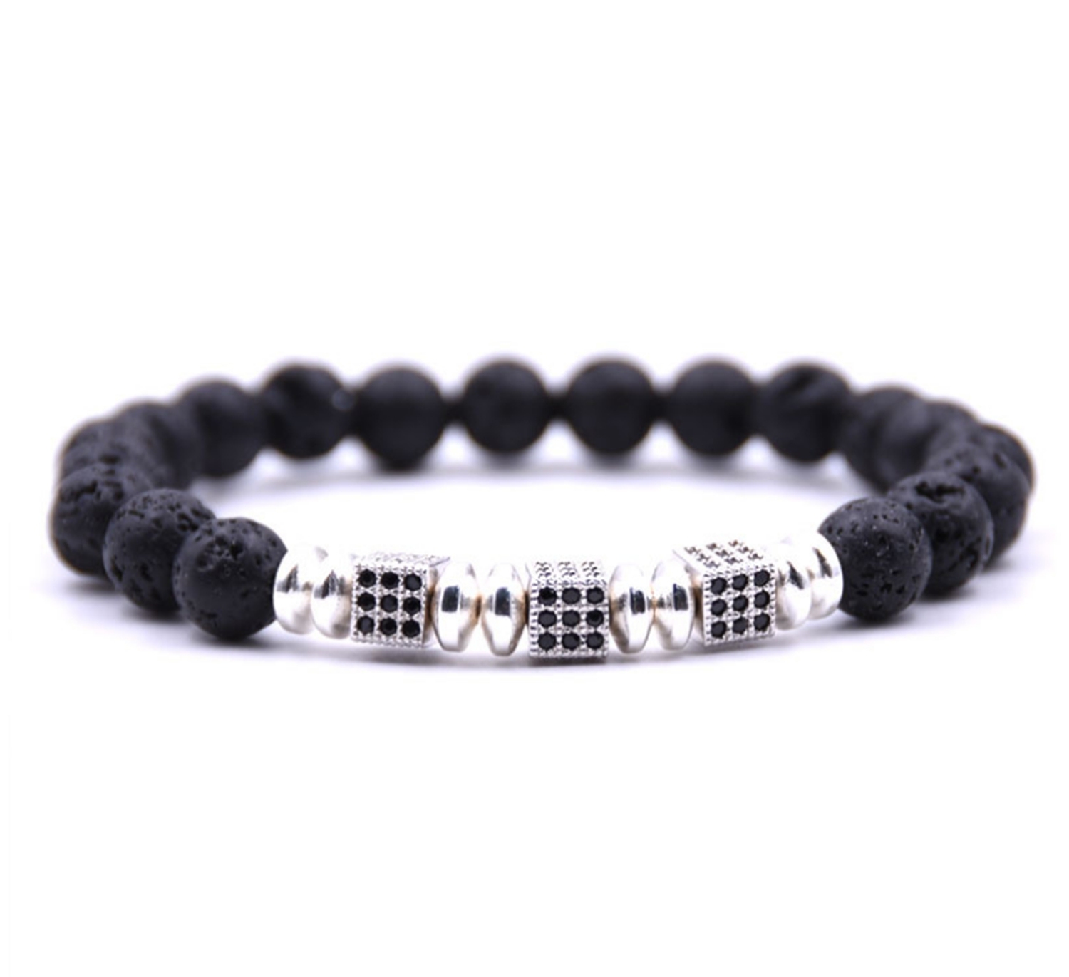 Silver Small Set Zircon Block Alloy Natural Stone Bracelet