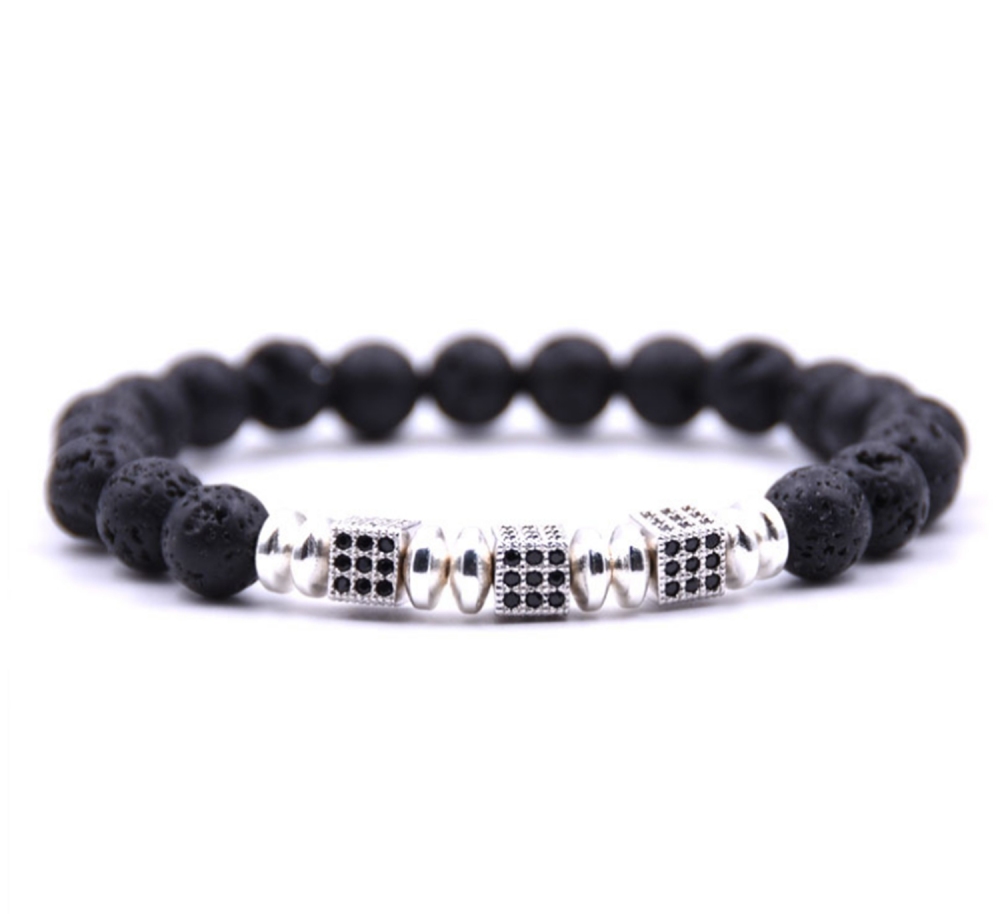 Silver Small Set Zircon Block Alloy Natural Stone Bracelet