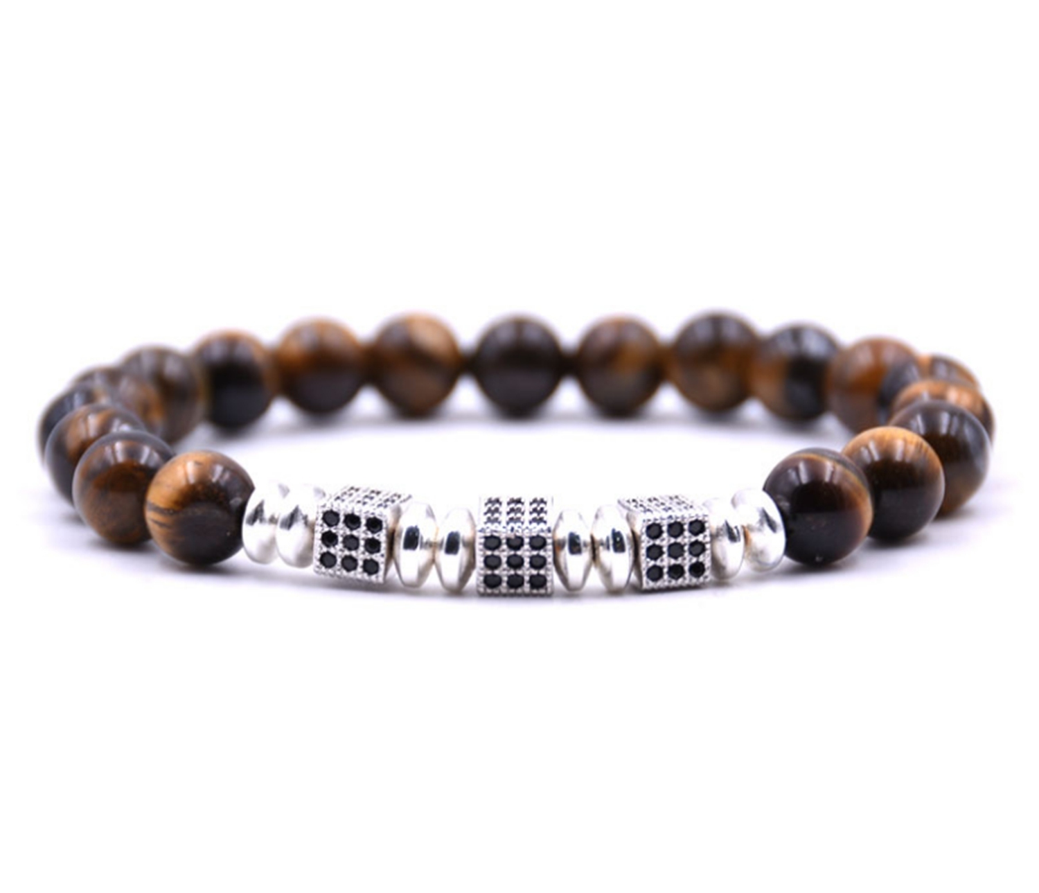 Silver Small Set Zircon Block Alloy Natural Stone Bracelet
