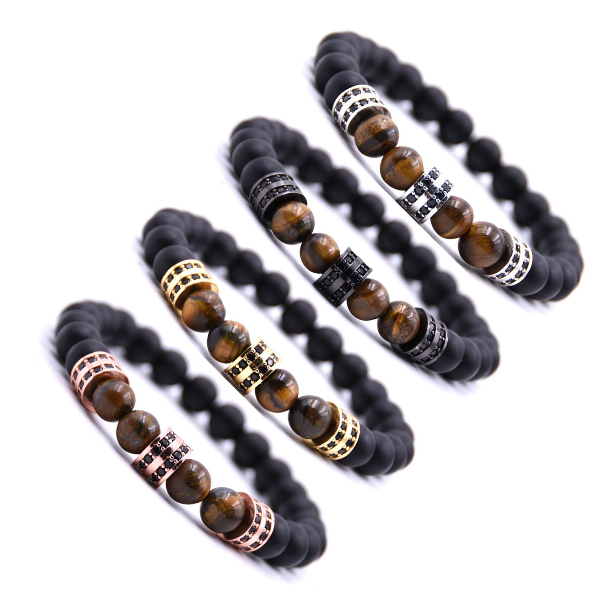 Fashionable Matte Black Agate Is Micro - set Column Spacer Sweethearts Bracelet
