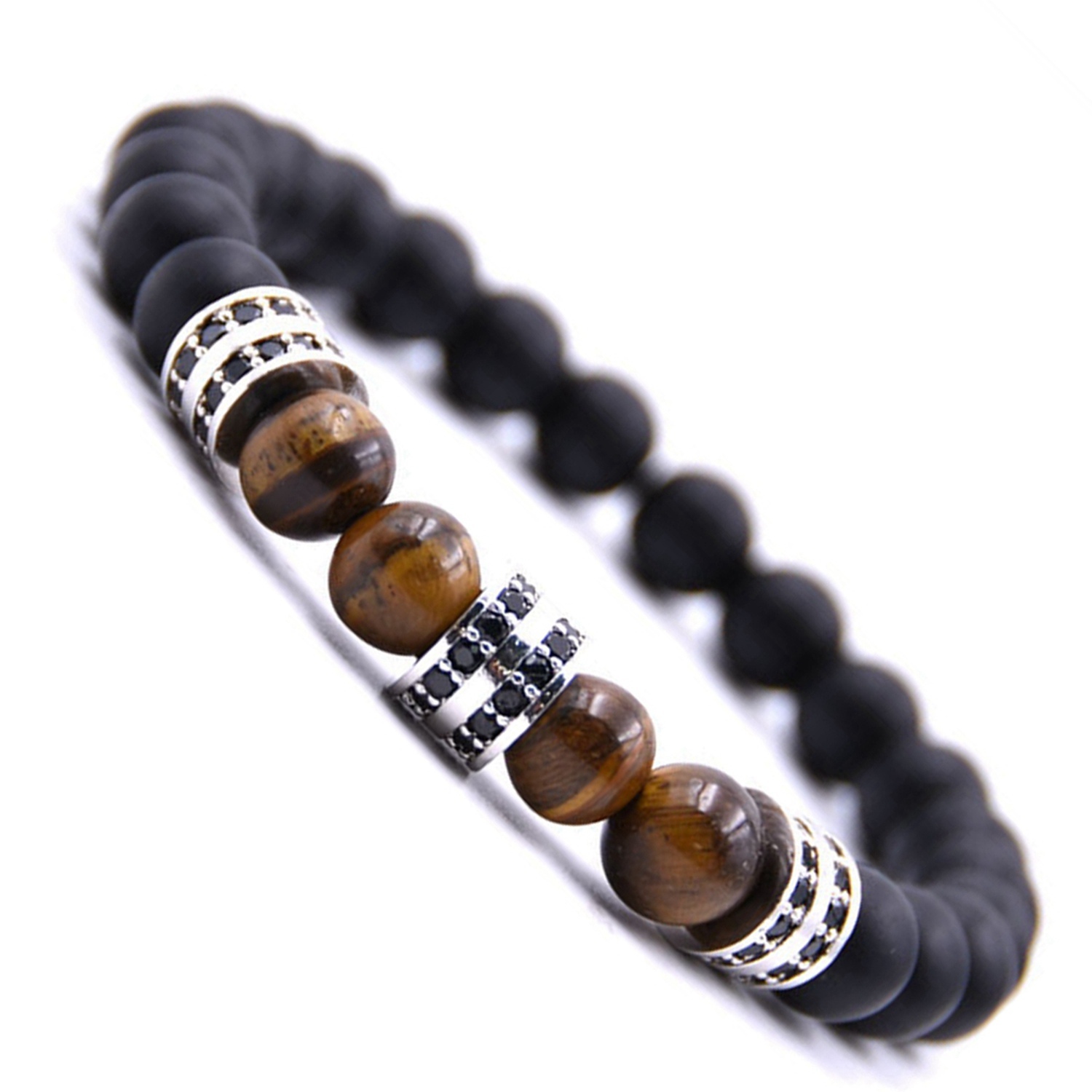 Fashionable Matte Black Agate Is Micro - set Column Spacer Sweethearts Bracelet