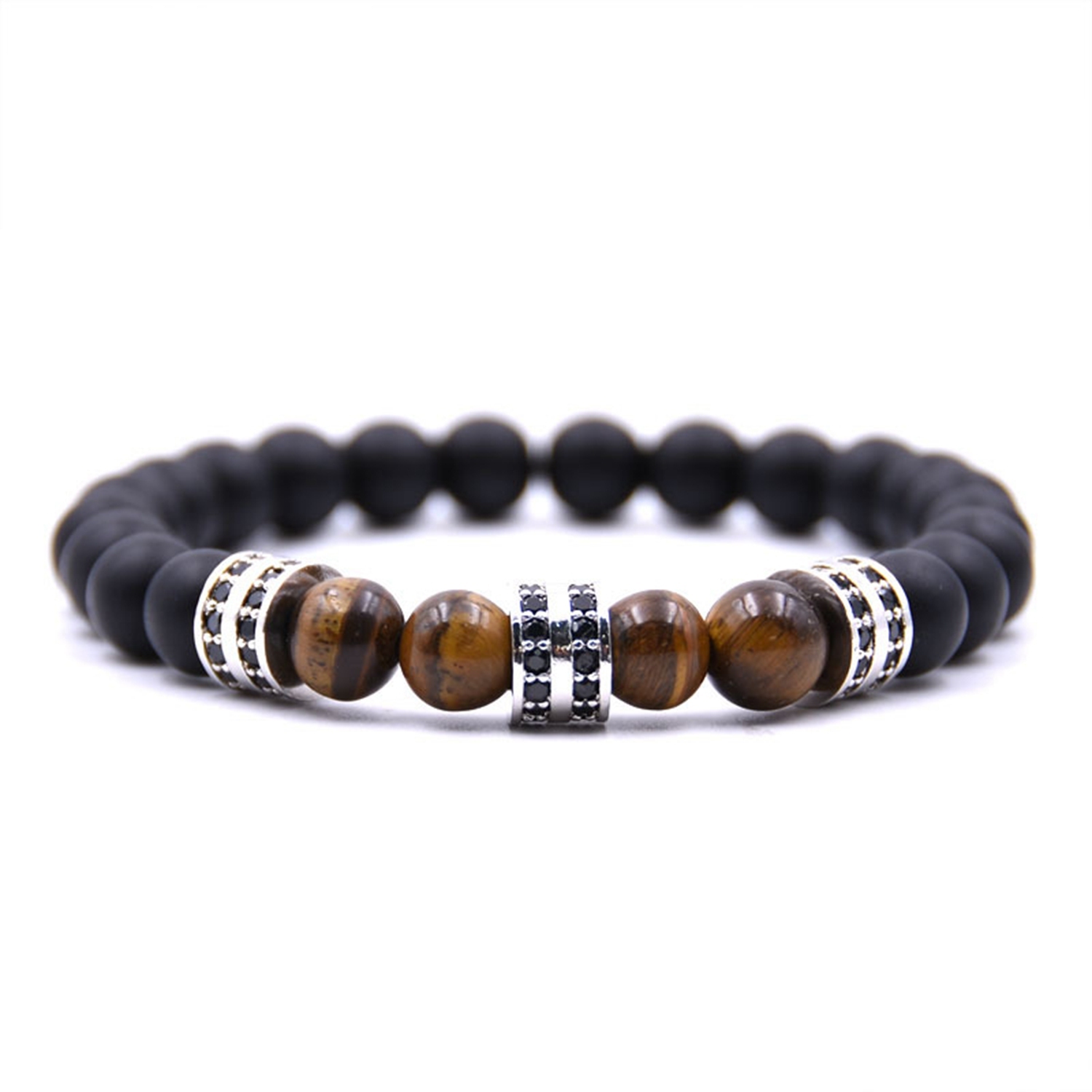 Fashionable Matte Black Agate Is Micro - set Column Spacer Sweethearts Bracelet