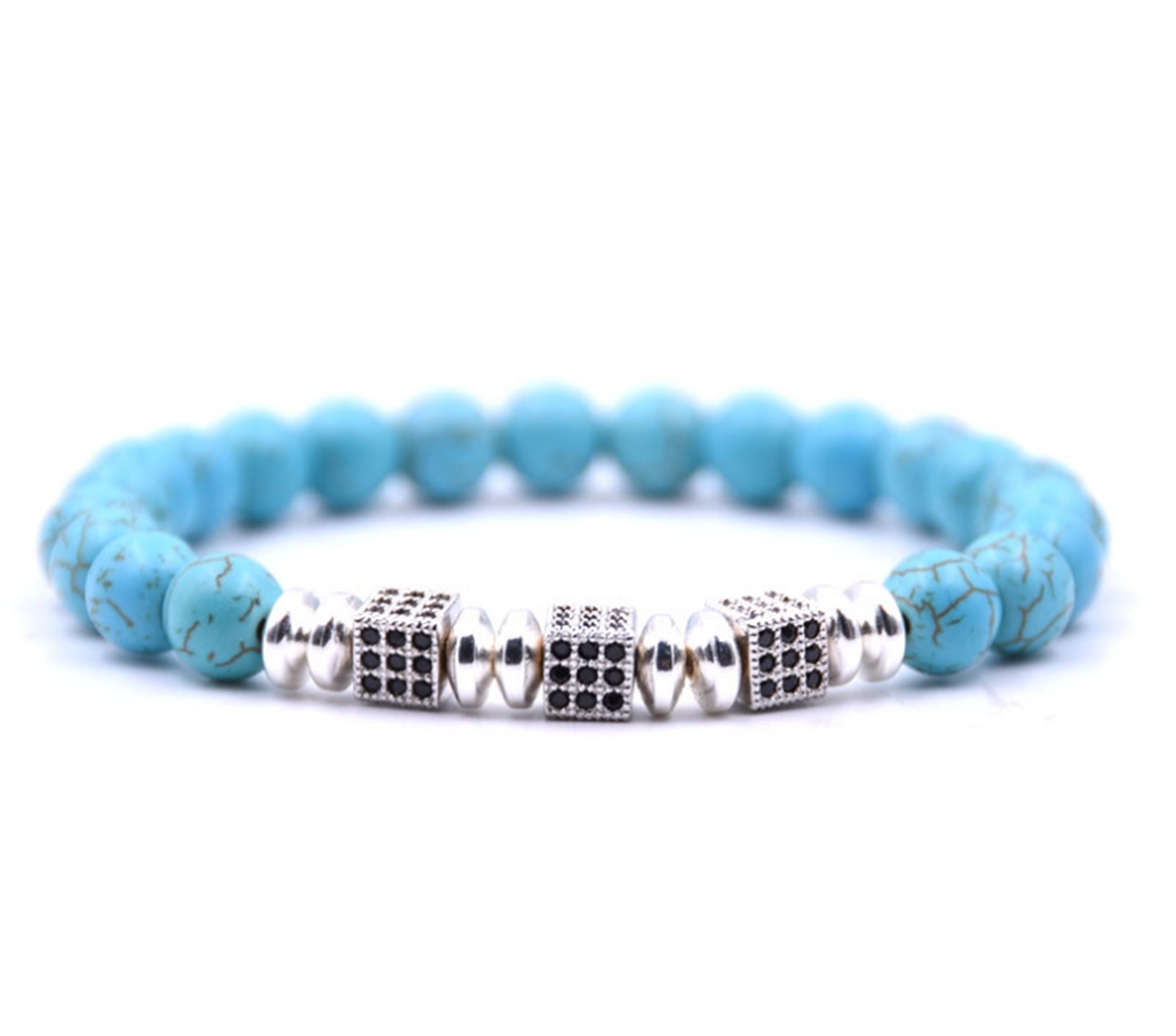 Silver Small Set Zircon Block Alloy Natural Stone Bracelet