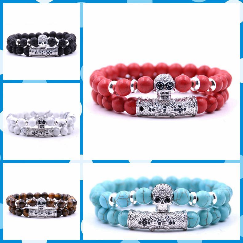 Fashion Popular 8MM Beads Silver Enamel Alloy Couple Bracelet