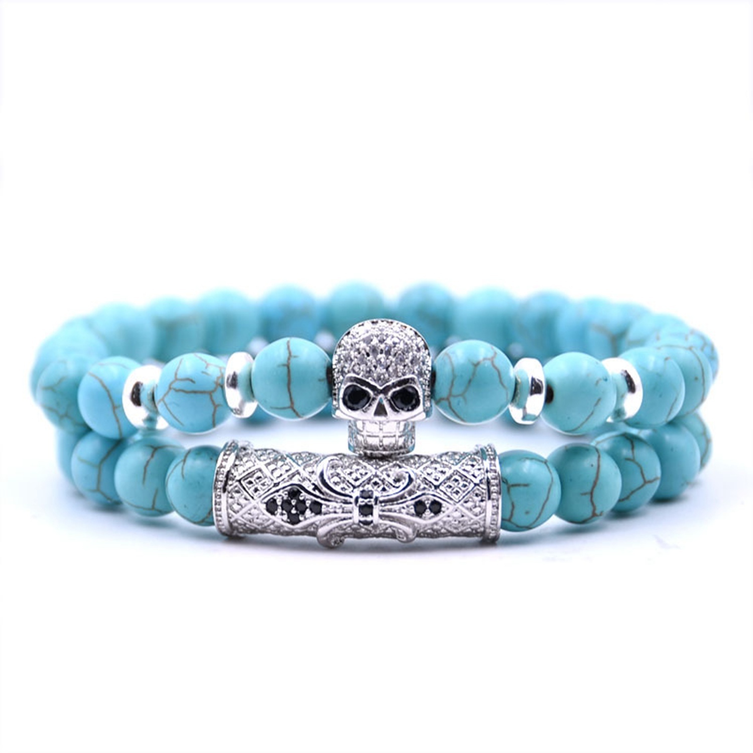 Fashion Popular 8MM Beads Silver Enamel Alloy Couple Bracelet