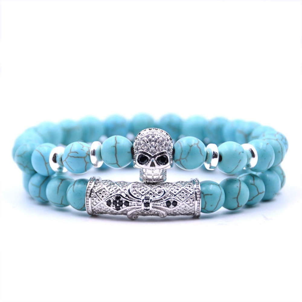 Fashion Popular 8MM Beads Silver Enamel Alloy Couple Bracelet