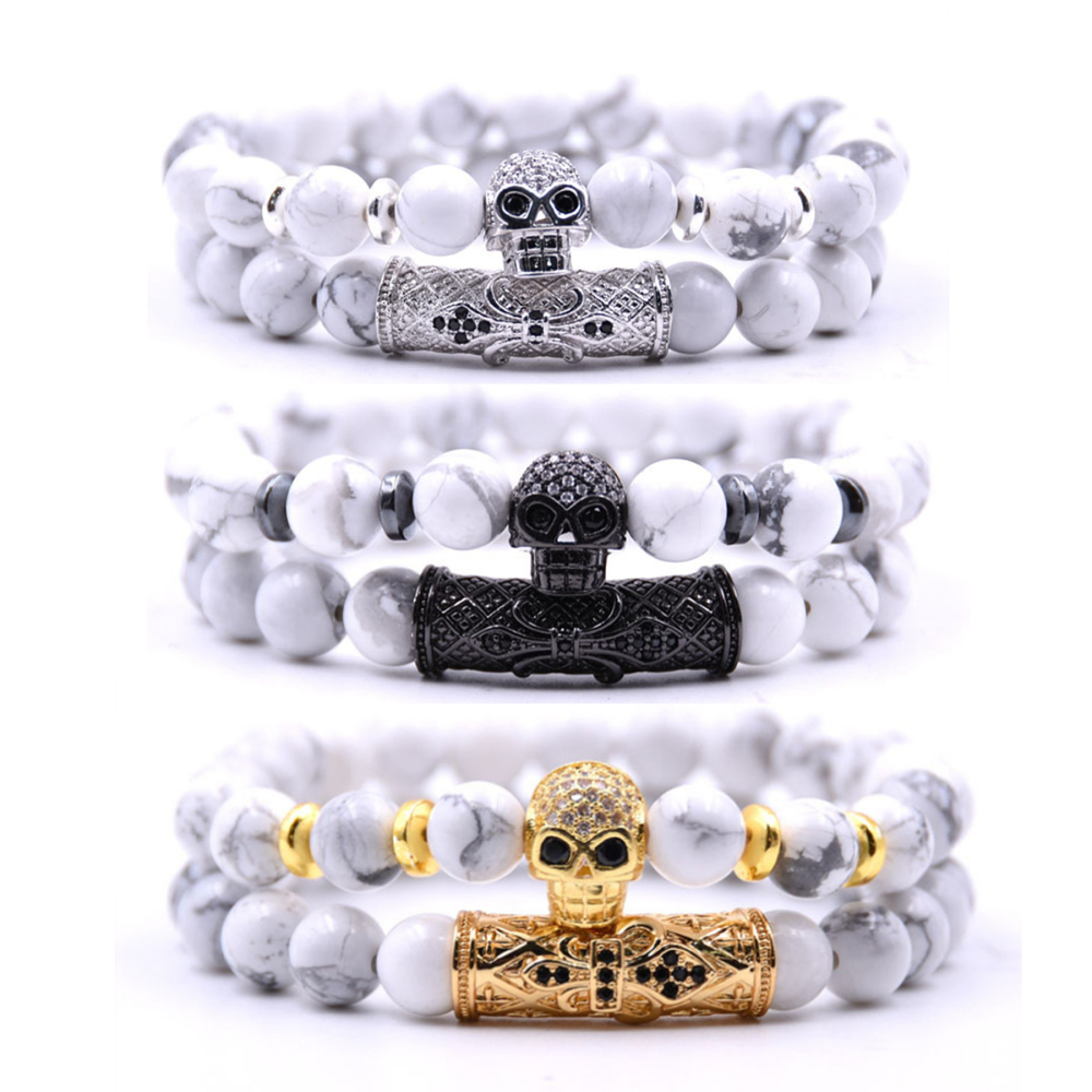 Fashion Popular 8MM Beads Silver Enamel Alloy Couple Bracelet