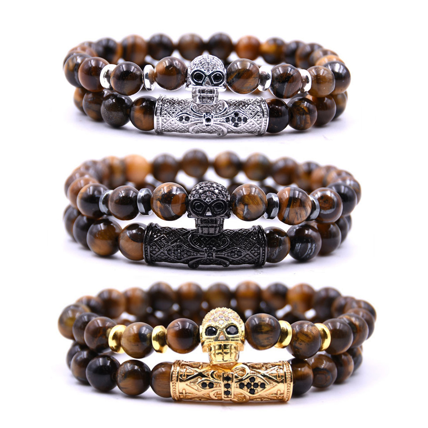Fashion Popular 8MM Beads Silver Enamel Alloy Couple Bracelet