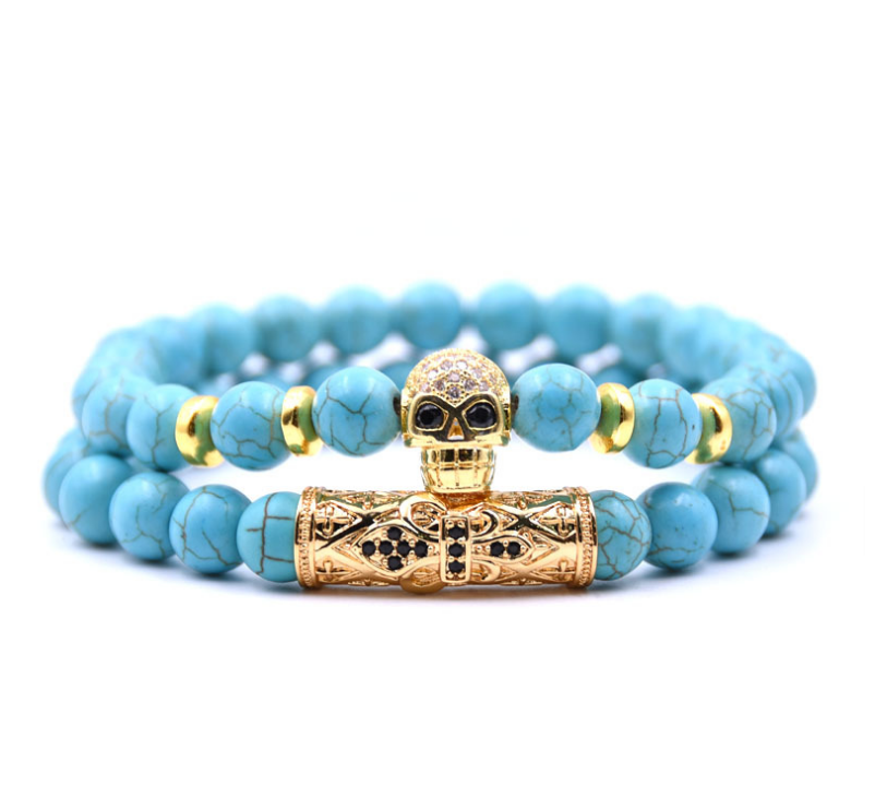 Fashion Popular 8MM Beads Silver Enamel Alloy Couple Bracelet