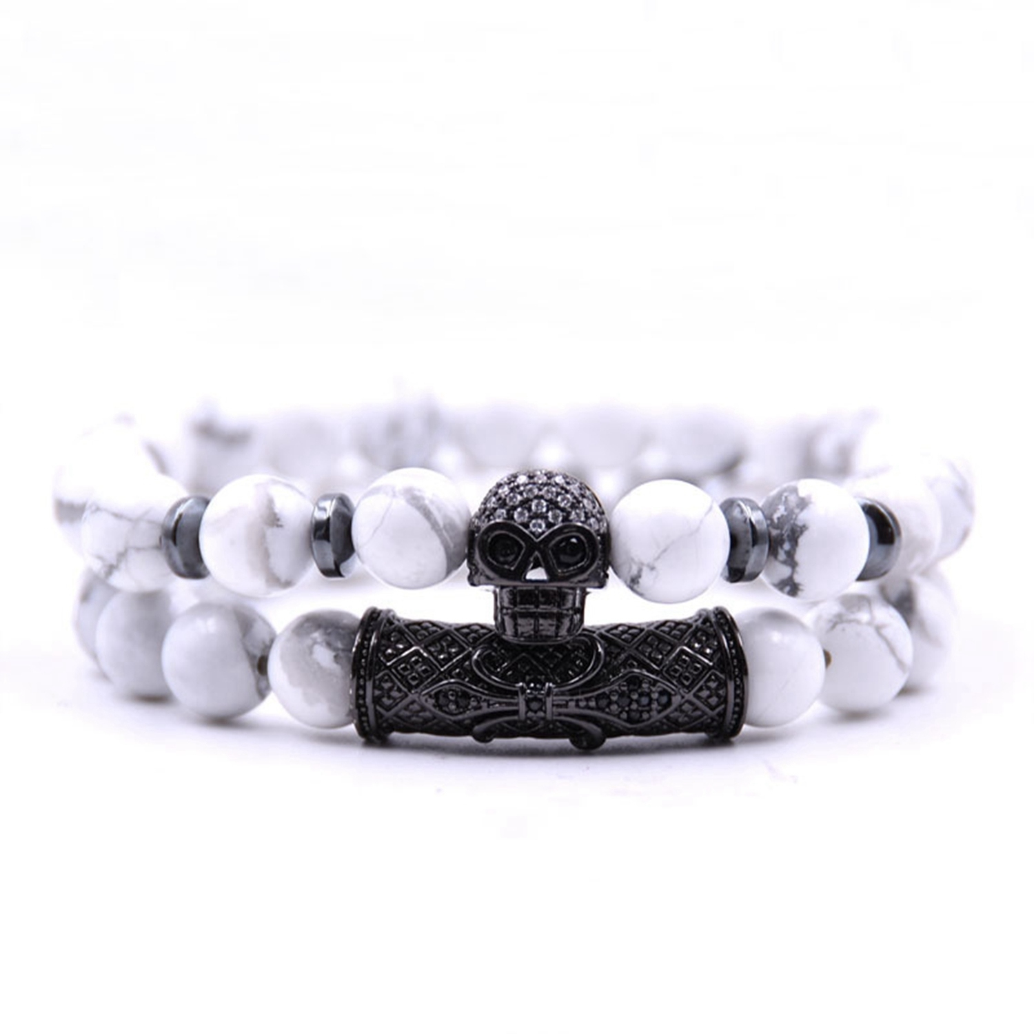 Fashion Popular 8MM Beads Silver Enamel Alloy Couple Bracelet