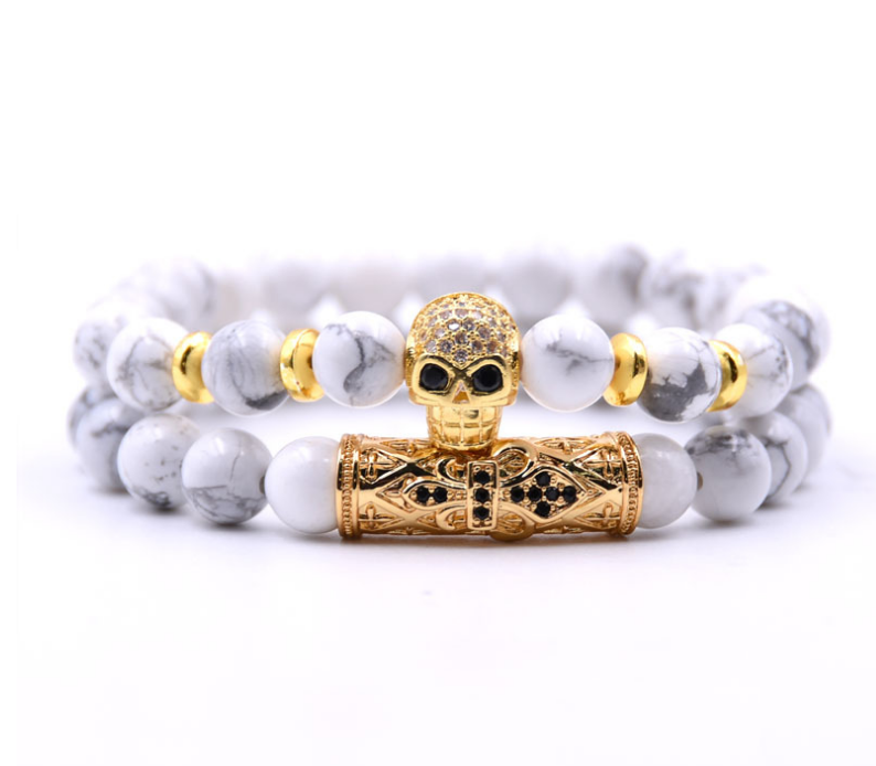 Fashion Popular 8MM Beads Silver Enamel Alloy Couple Bracelet