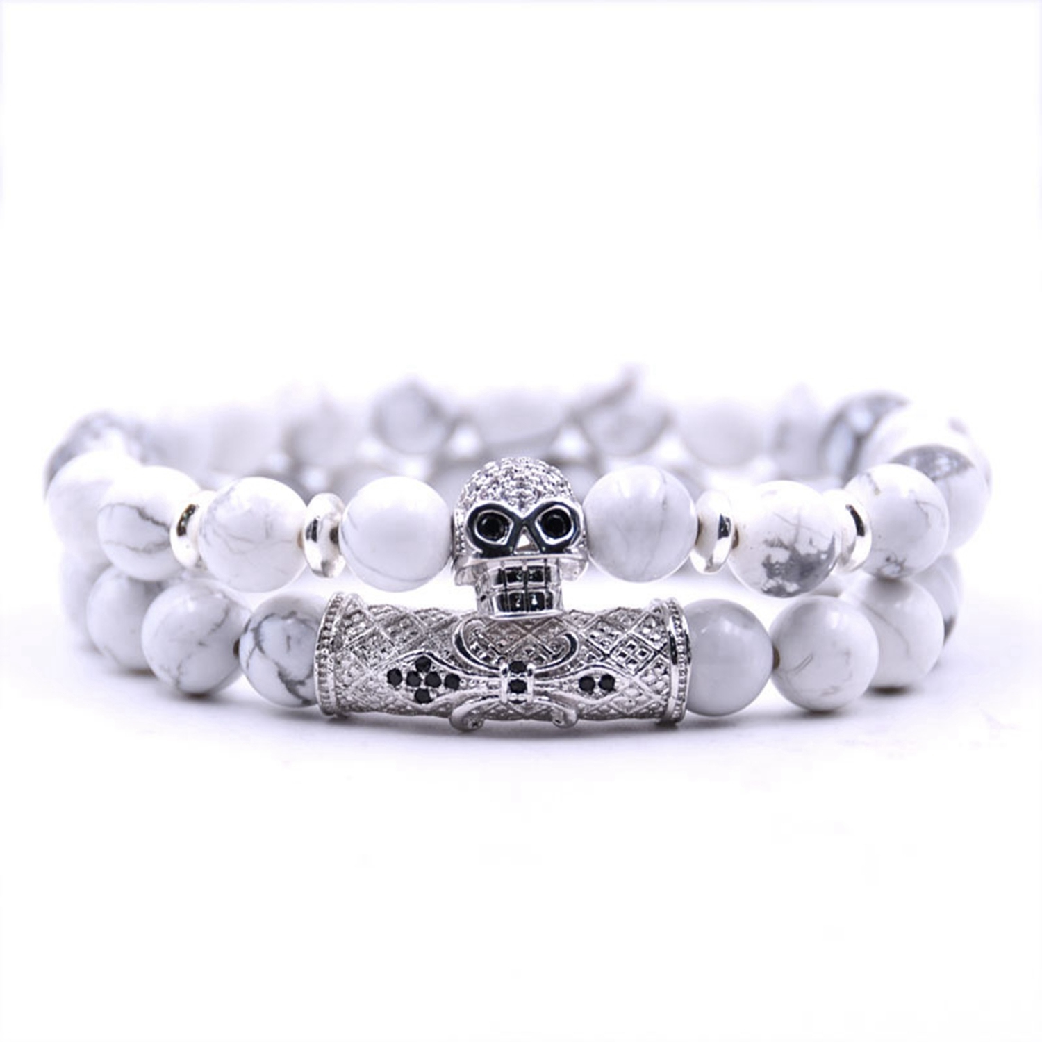 Fashion Popular 8MM Beads Silver Enamel Alloy Couple Bracelet