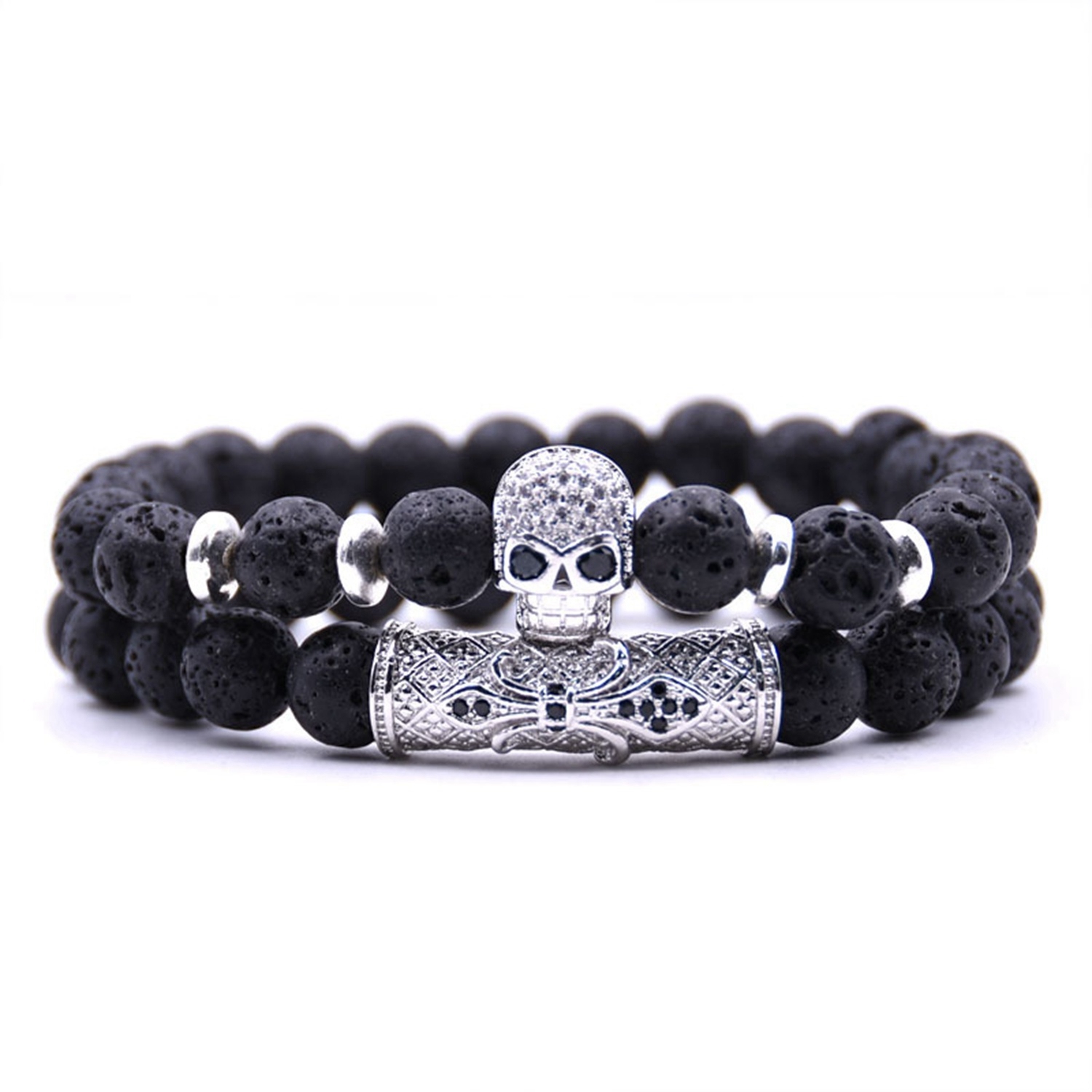 Fashion Popular 8MM Beads Silver Enamel Alloy Couple Bracelet