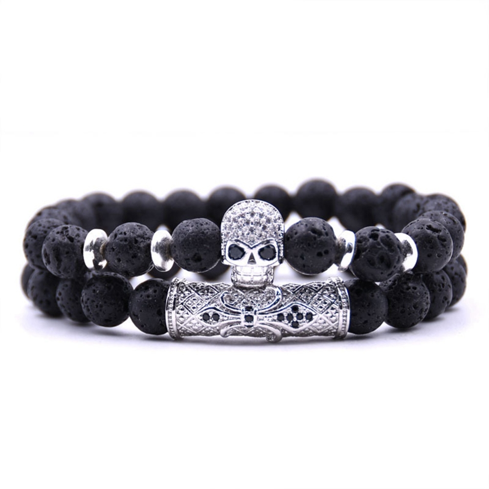 Fashion Popular 8MM Beads Silver Enamel Alloy Couple Bracelet