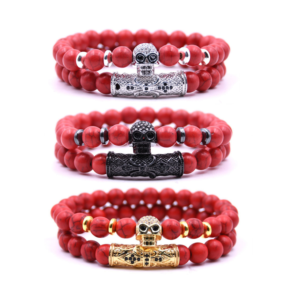 Fashion Popular 8MM Beads Silver Enamel Alloy Couple Bracelet