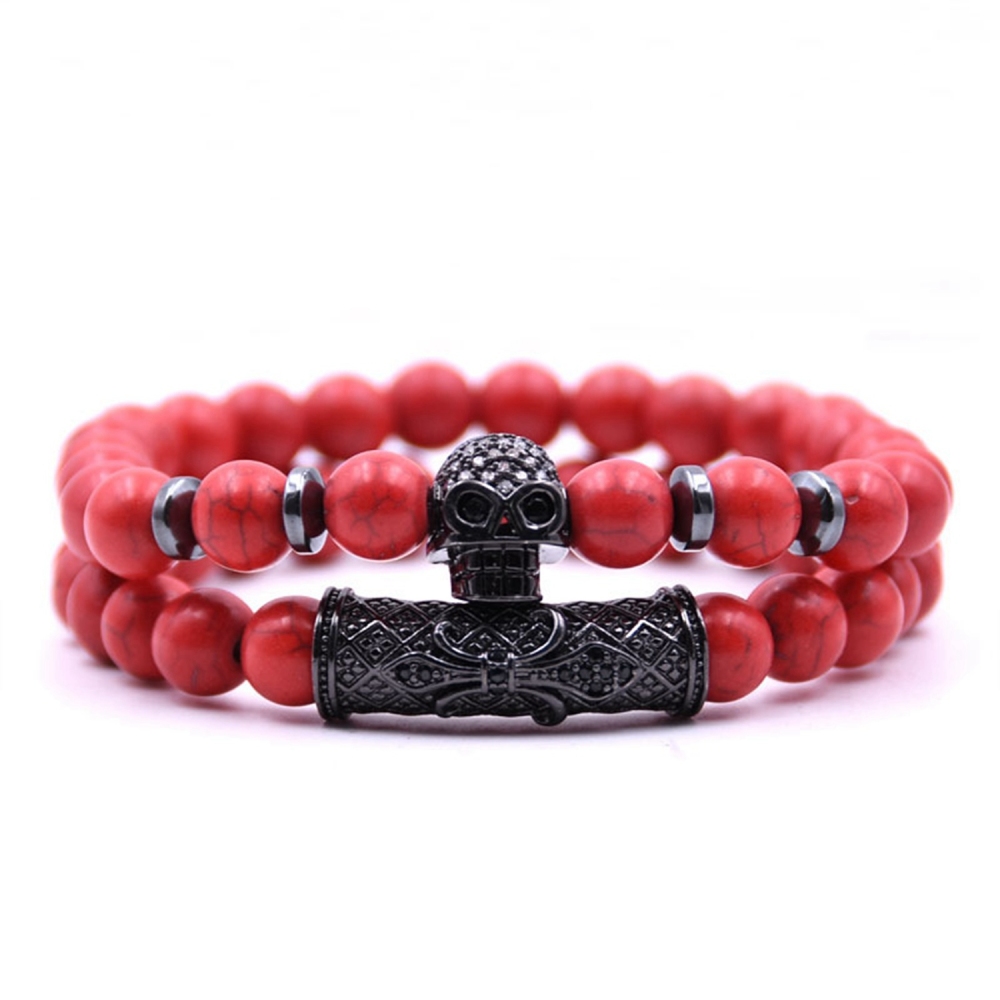 Fashion Popular 8MM Beads Silver Enamel Alloy Couple Bracelet