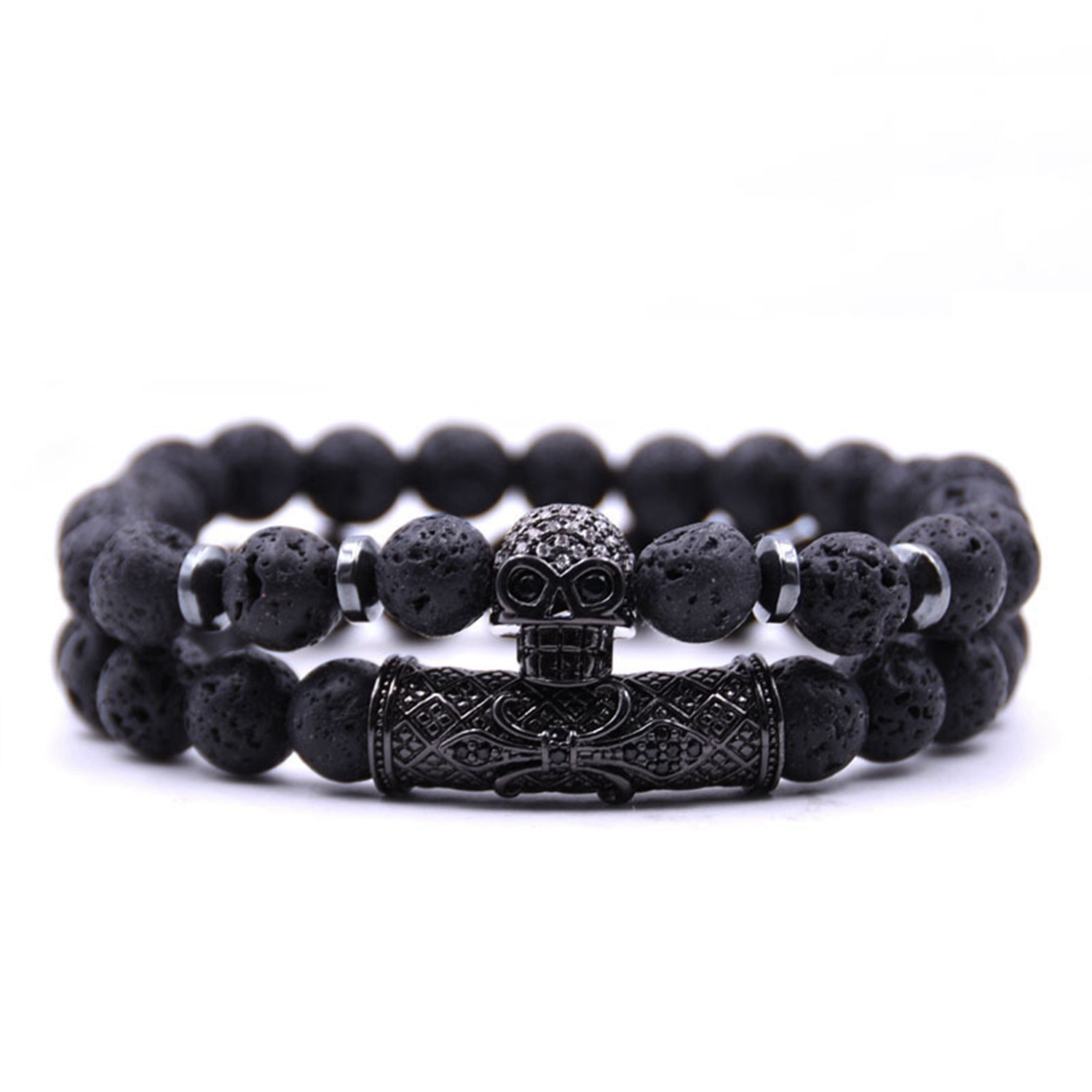 Fashion Popular 8MM Beads Silver Enamel Alloy Couple Bracelet