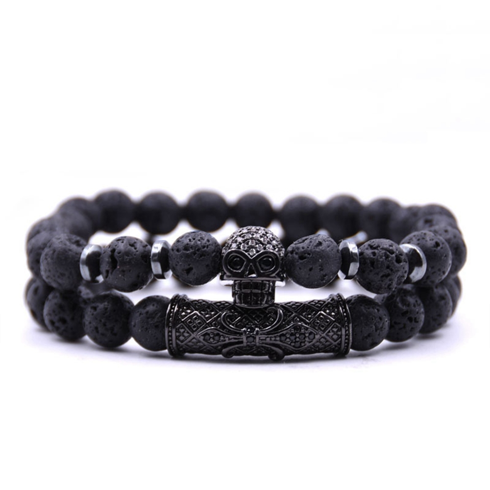 Fashion Popular 8MM Beads Silver Enamel Alloy Couple Bracelet