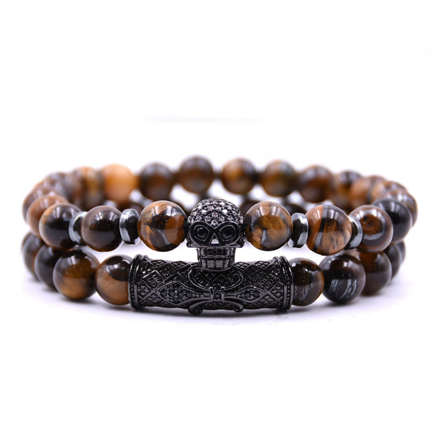 Fashion Popular 8MM Beads Silver Enamel Alloy Couple Bracelet