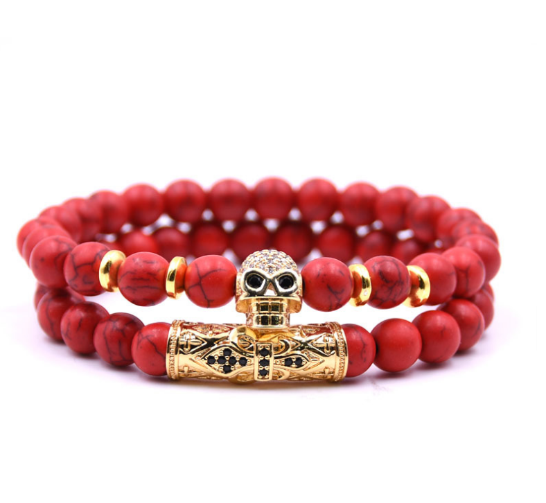 Fashion Popular 8MM Beads Silver Enamel Alloy Couple Bracelet