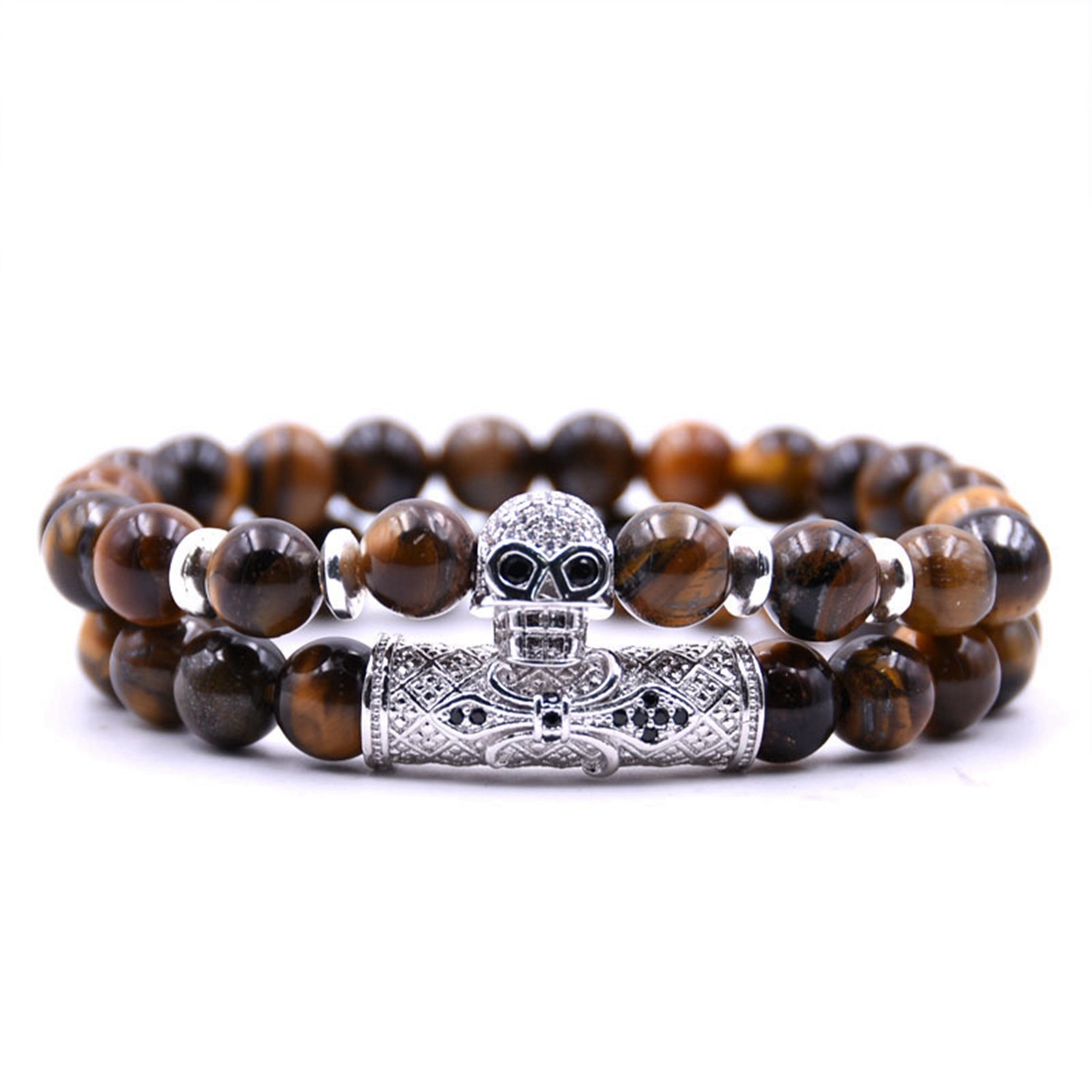 Fashion Popular 8MM Beads Silver Enamel Alloy Couple Bracelet