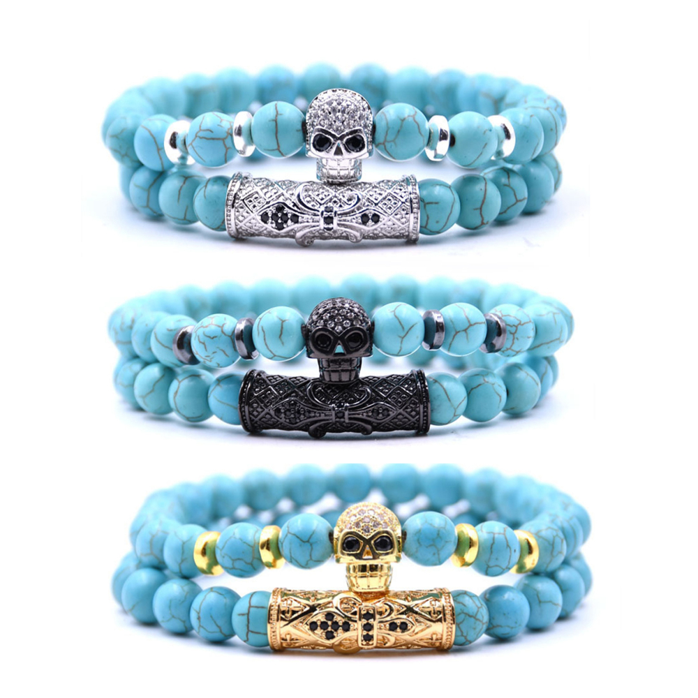 Fashion Popular 8MM Beads Silver Enamel Alloy Couple Bracelet