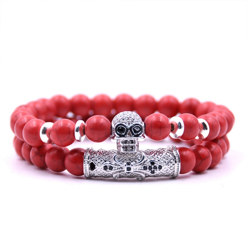 Fashion Popular 8MM Beads Silver Enamel Alloy Couple Bracelet