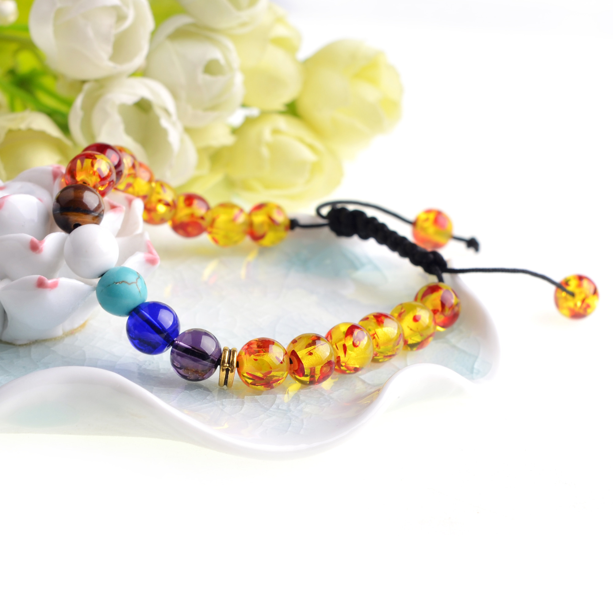 Natural Stone Agate Lava Stone 8mm Energy Volcanic Stone Couples Colorful Buddha Beads Hand String Bracelet Tide