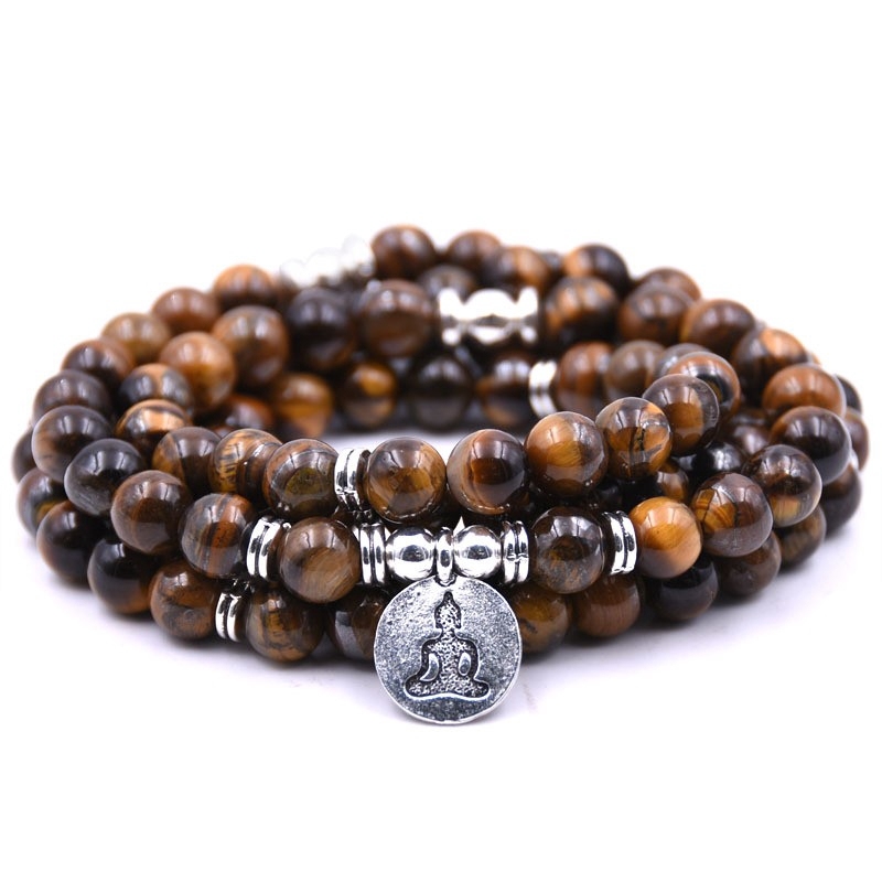 Fashion 108 Seven Chakras Tiger's Eye Stone Bracelet Natural energetic Jewelry