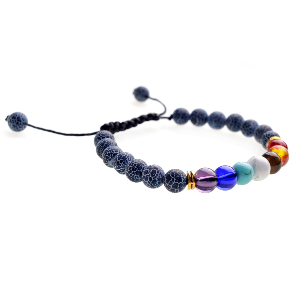 Natural Stone Agate Lava Stone 8mm Energy Volcanic Stone Couples Colorful Buddha Beads Hand String Bracelet Tide
