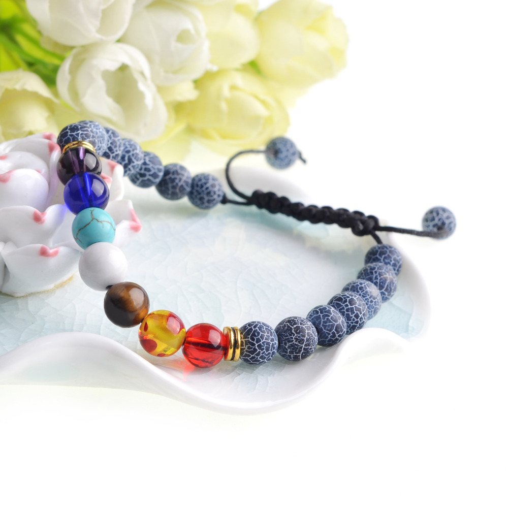 Natural Stone Agate Lava Stone 8mm Energy Volcanic Stone Couples Colorful Buddha Beads Hand String Bracelet Tide