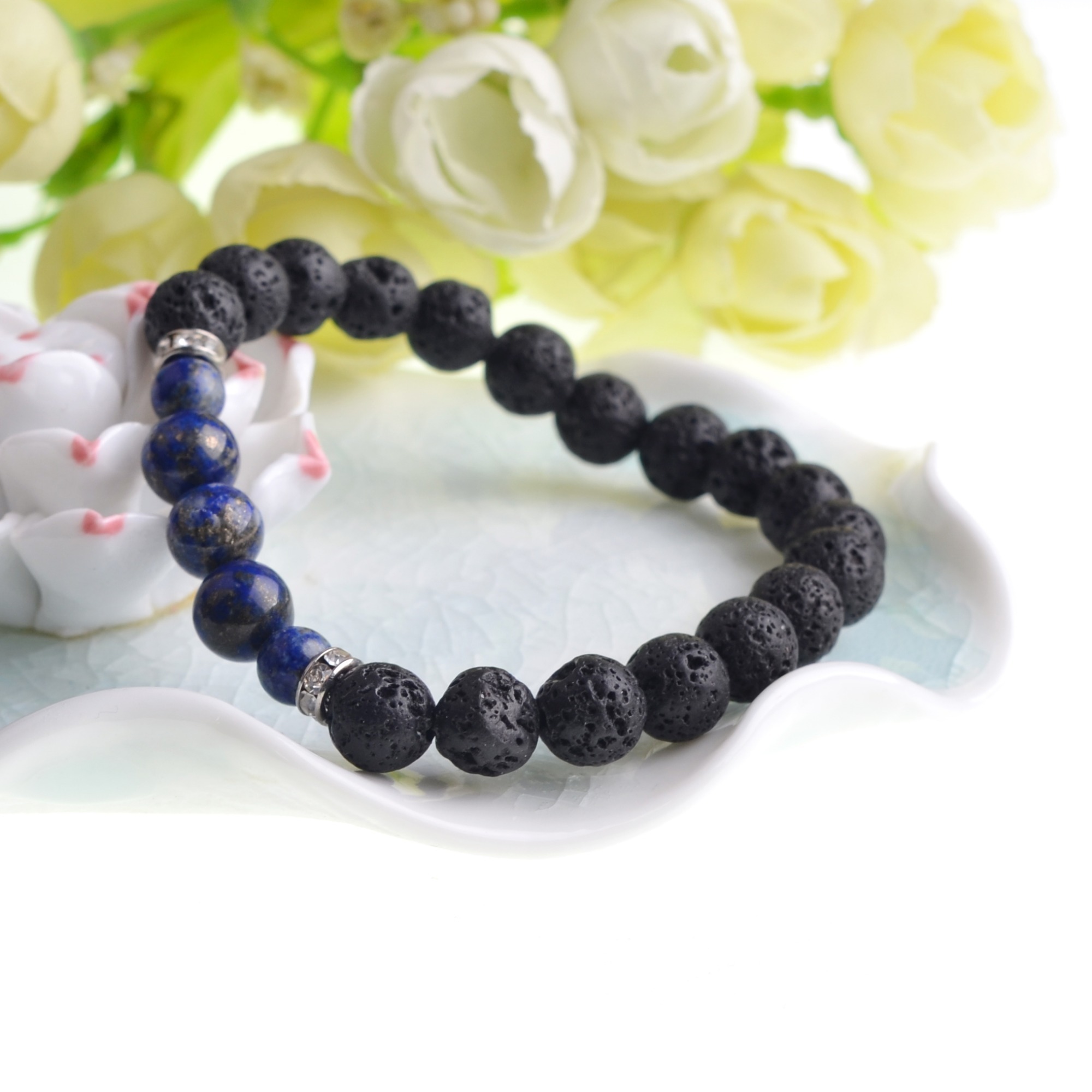 8MM &10MM	Lava Stone Beads Natural Stone Bracelet, Men Jewelry, Stretch Yoga Bracelet