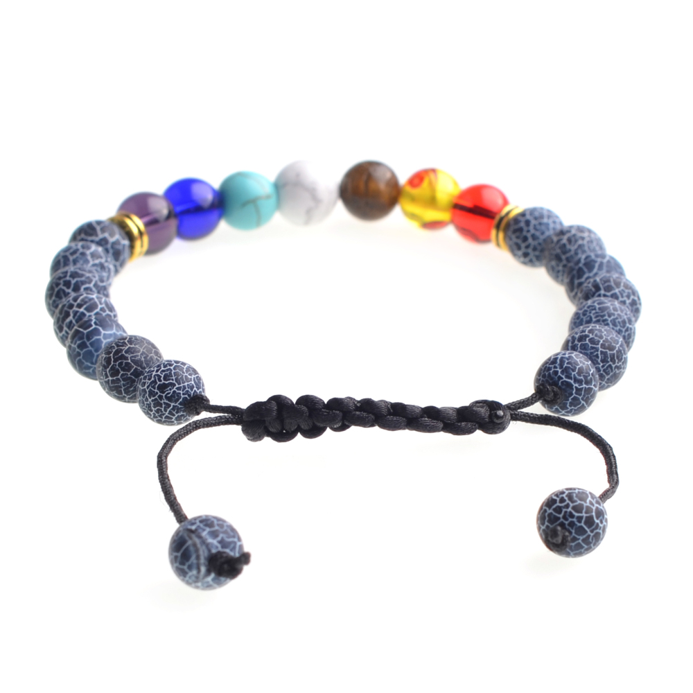 Natural Stone Agate Lava Stone 8mm Energy Volcanic Stone Couples Colorful Buddha Beads Hand String Bracelet Tide