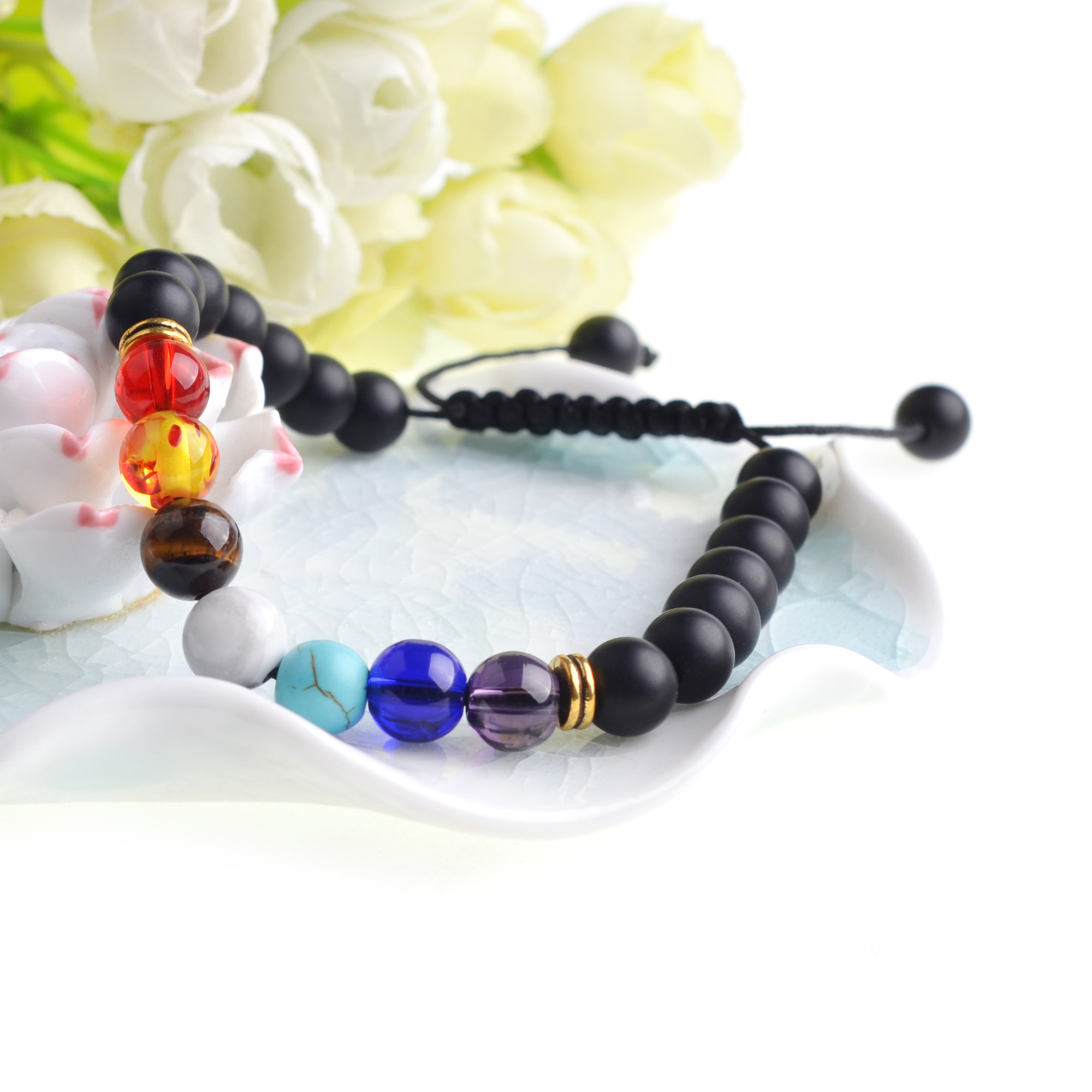 Natural Stone Agate Lava Stone 8mm Energy Volcanic Stone Couples Colorful Buddha Beads Hand String Bracelet Tide