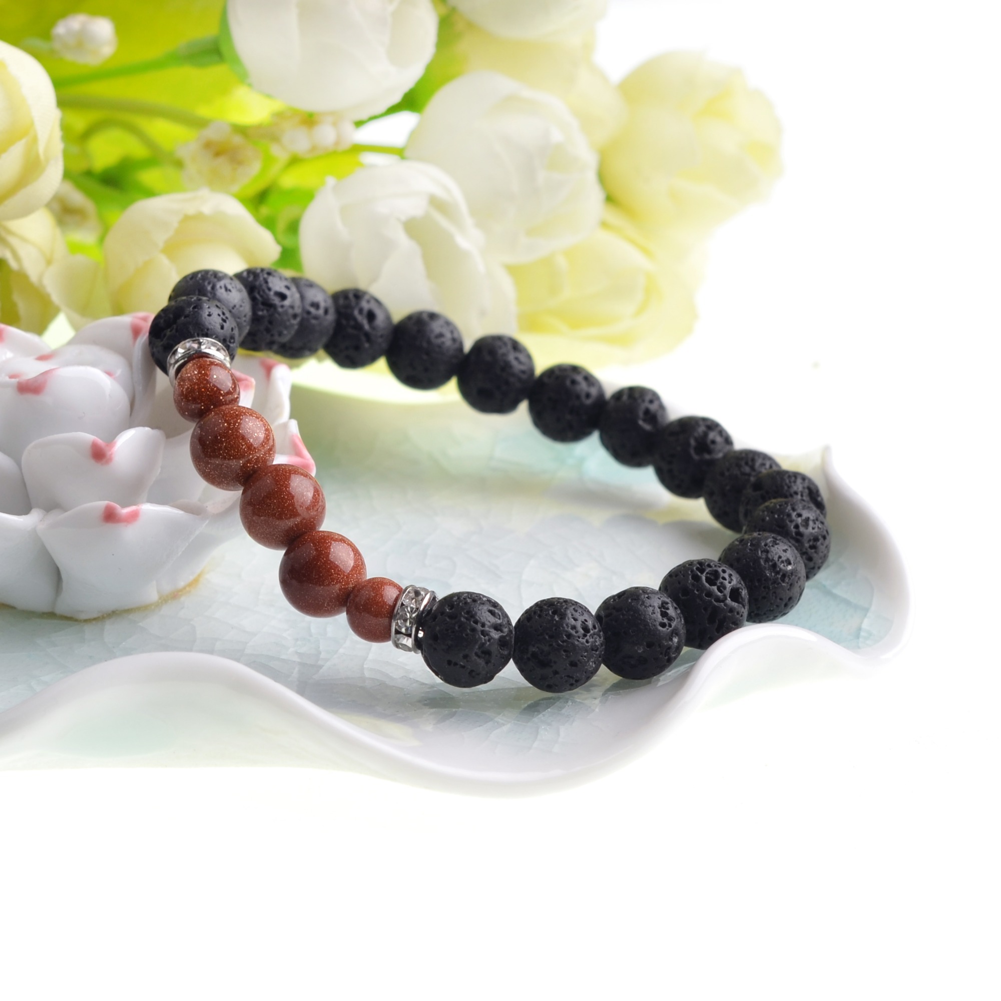 8MM &10MM	Lava Stone Beads Natural Stone Bracelet, Men Jewelry, Stretch Yoga Bracelet