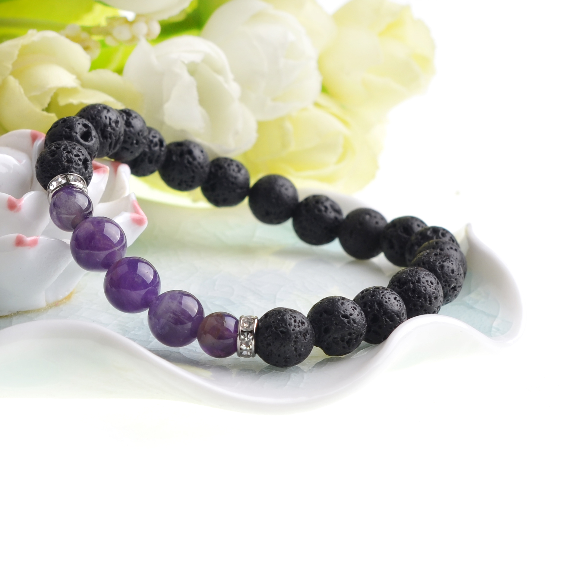 8MM &10MM	Lava Stone Beads Natural Stone Bracelet, Men Jewelry, Stretch Yoga Bracelet