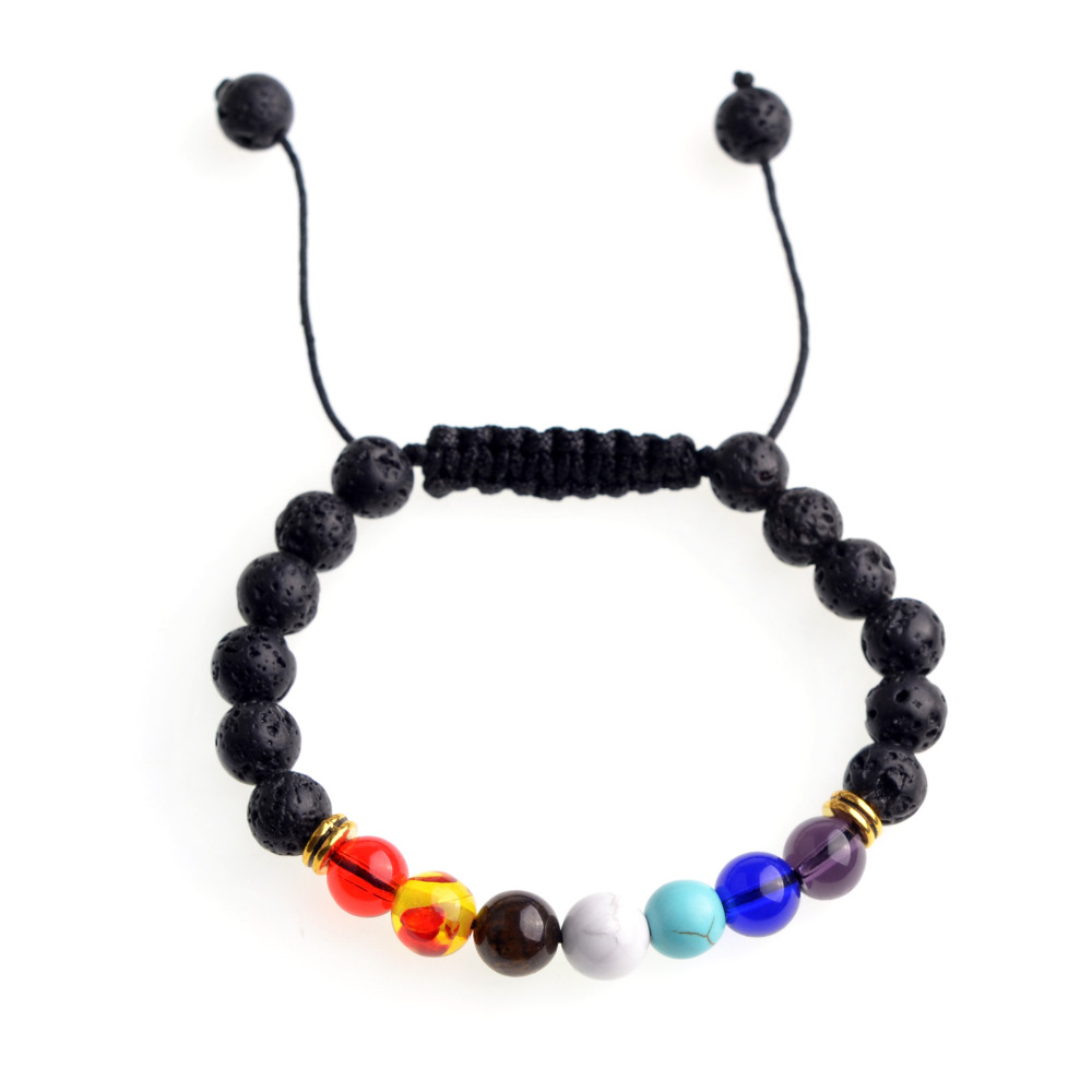 Natural Stone Agate Lava Stone 8mm Energy Volcanic Stone Couples Colorful Buddha Beads Hand String Bracelet Tide