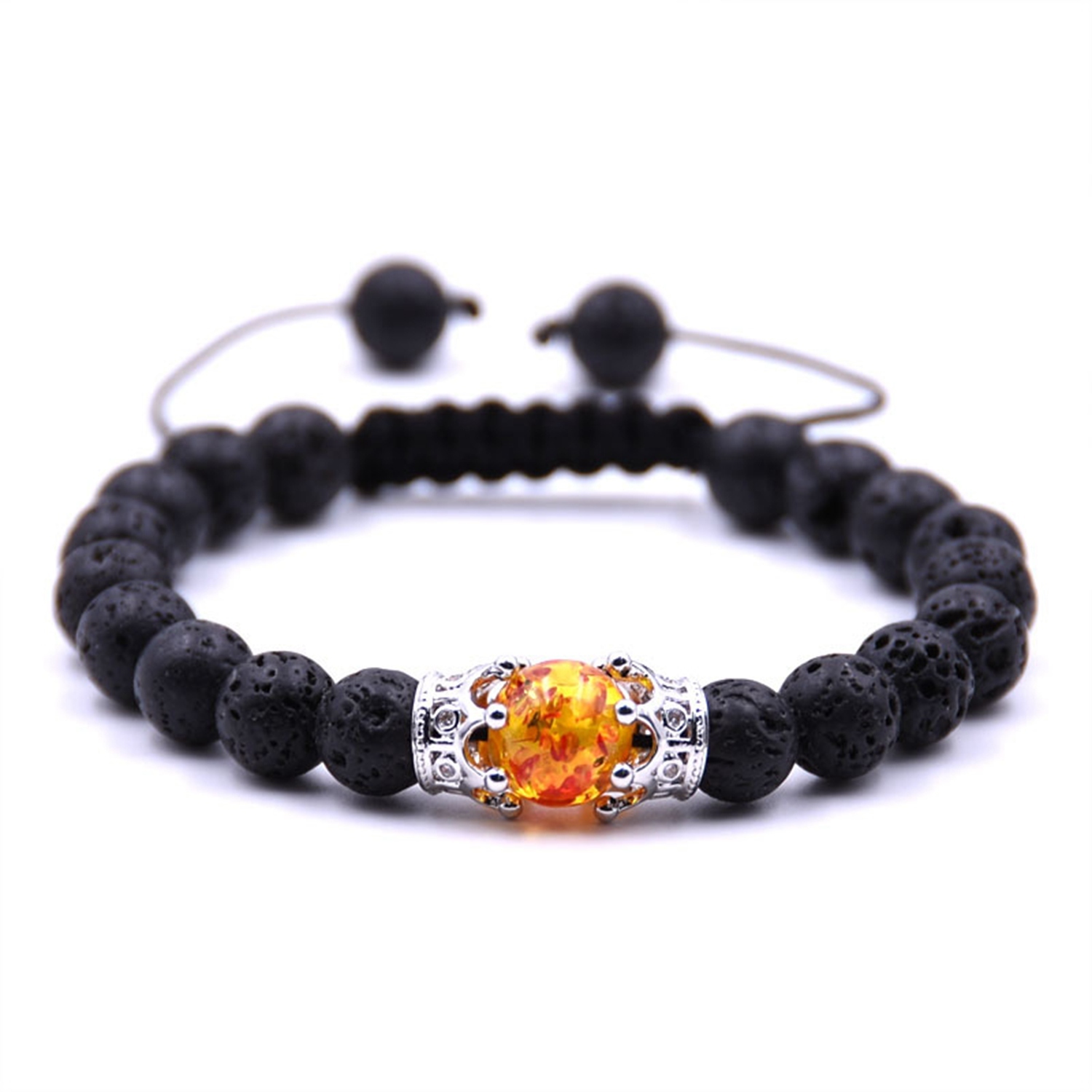 8MM Turquoise Double Crown Syn. Amber Beads Braided Bracelet