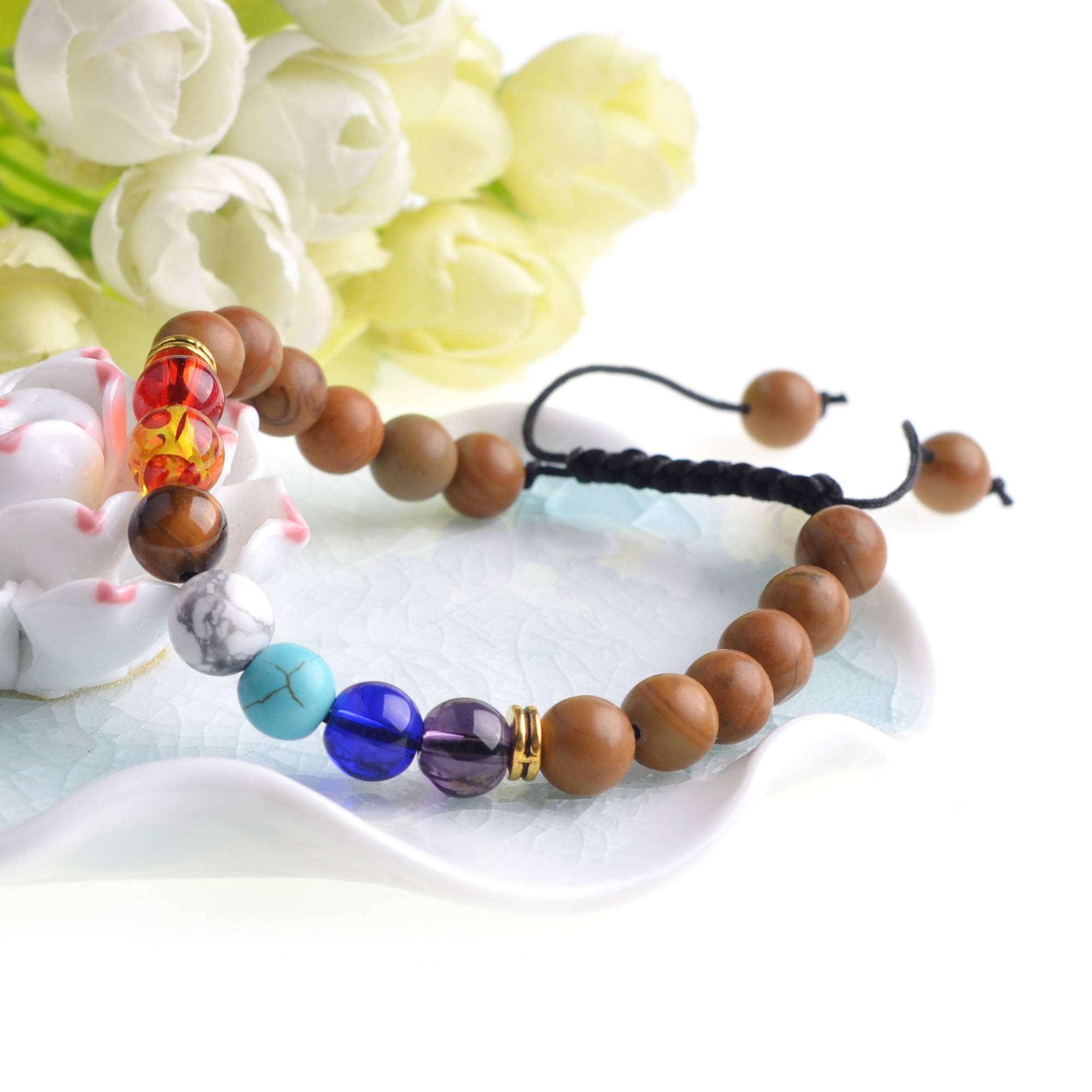 Natural Stone Agate Lava Stone 8mm Energy Volcanic Stone Couples Colorful Buddha Beads Hand String Bracelet Tide