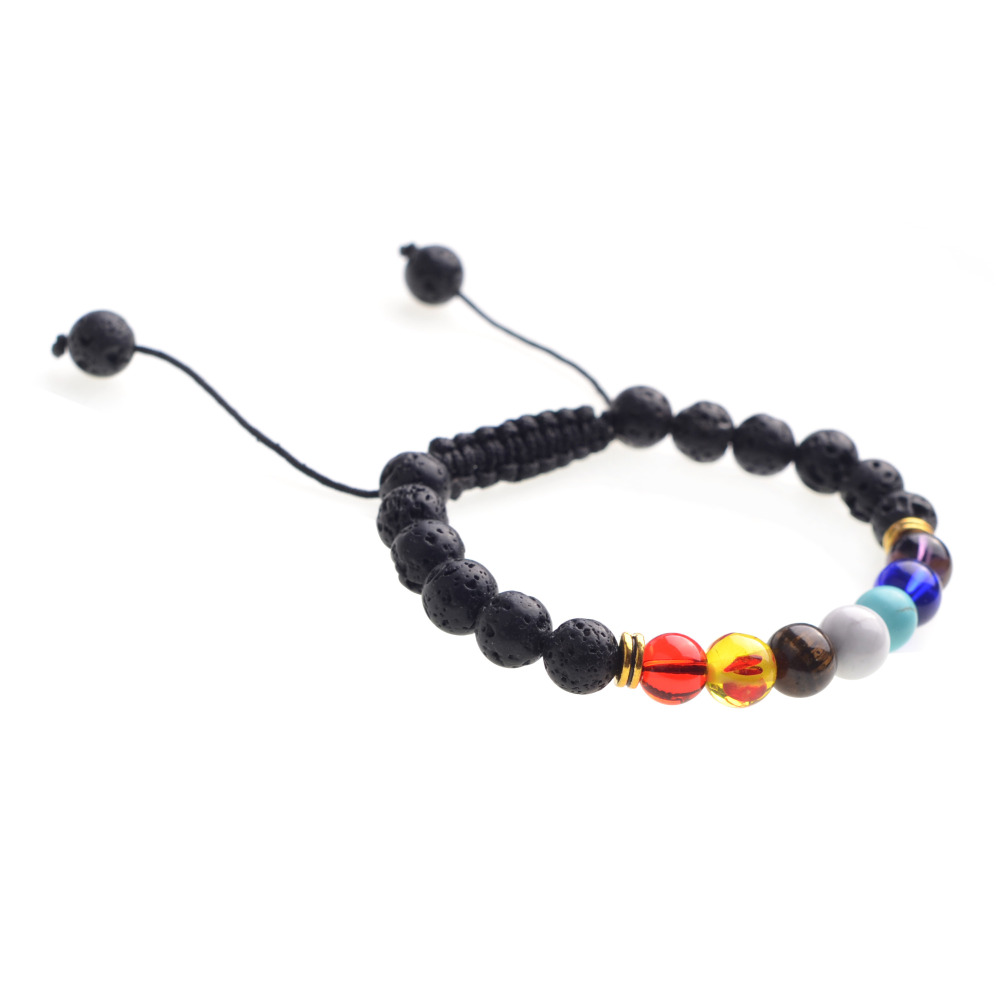 Natural Stone Agate Lava Stone 8mm Energy Volcanic Stone Couples Colorful Buddha Beads Hand String Bracelet Tide