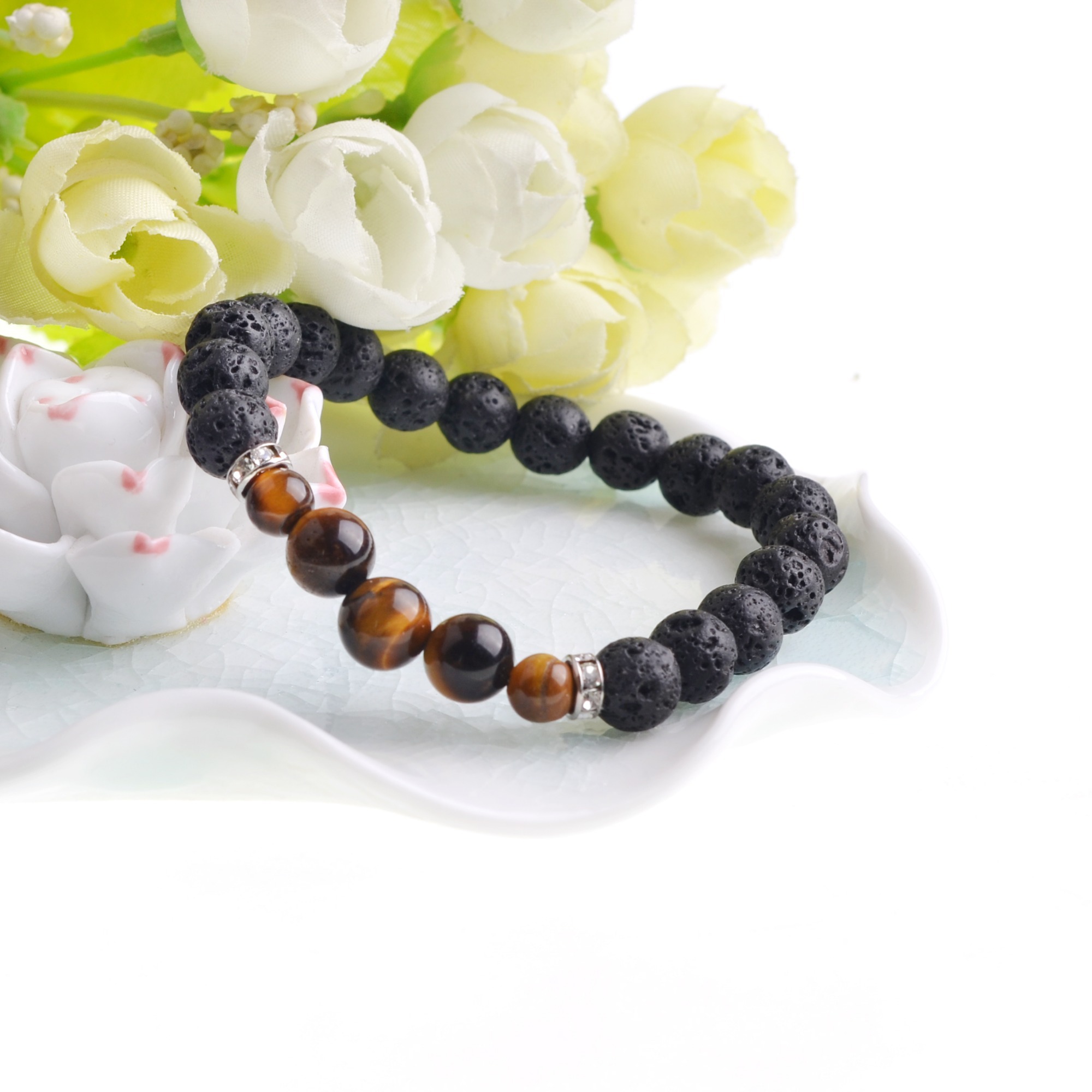 8MM &10MM	Lava Stone Beads Natural Stone Bracelet, Men Jewelry, Stretch Yoga Bracelet