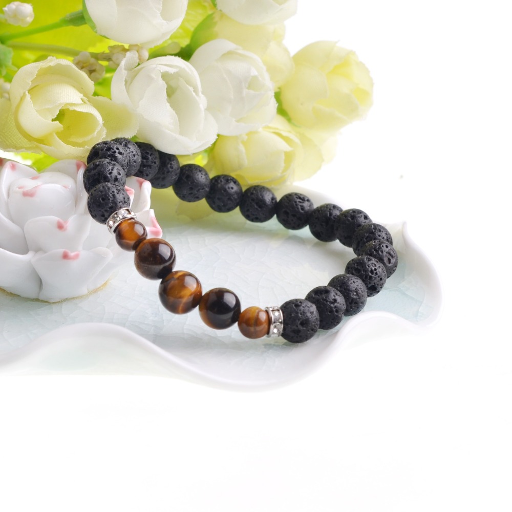 8MM &10MM	Lava Stone Beads Natural Stone Bracelet, Men Jewelry, Stretch Yoga Bracelet