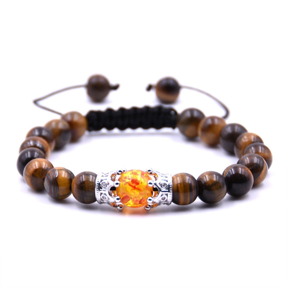 8MM Turquoise Double Crown Syn. Amber Beads Braided Bracelet